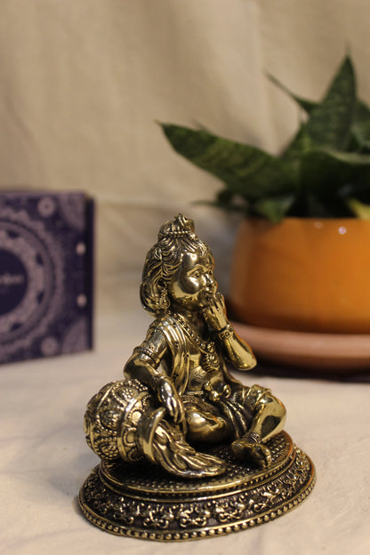 Brass Laddu Gopal Eating Makhan Idol 4" | Rigvedaa™