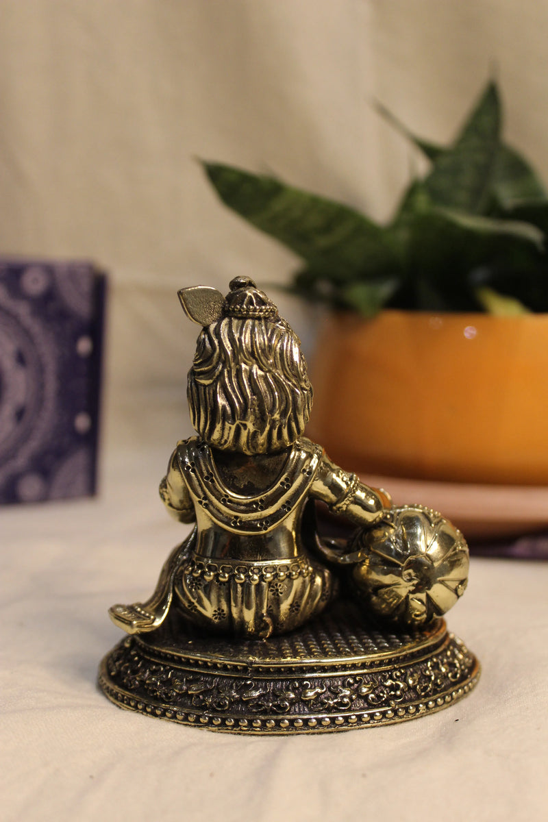 Brass Laddu Gopal Eating Makhan Idol 4" | Rigvedaa™