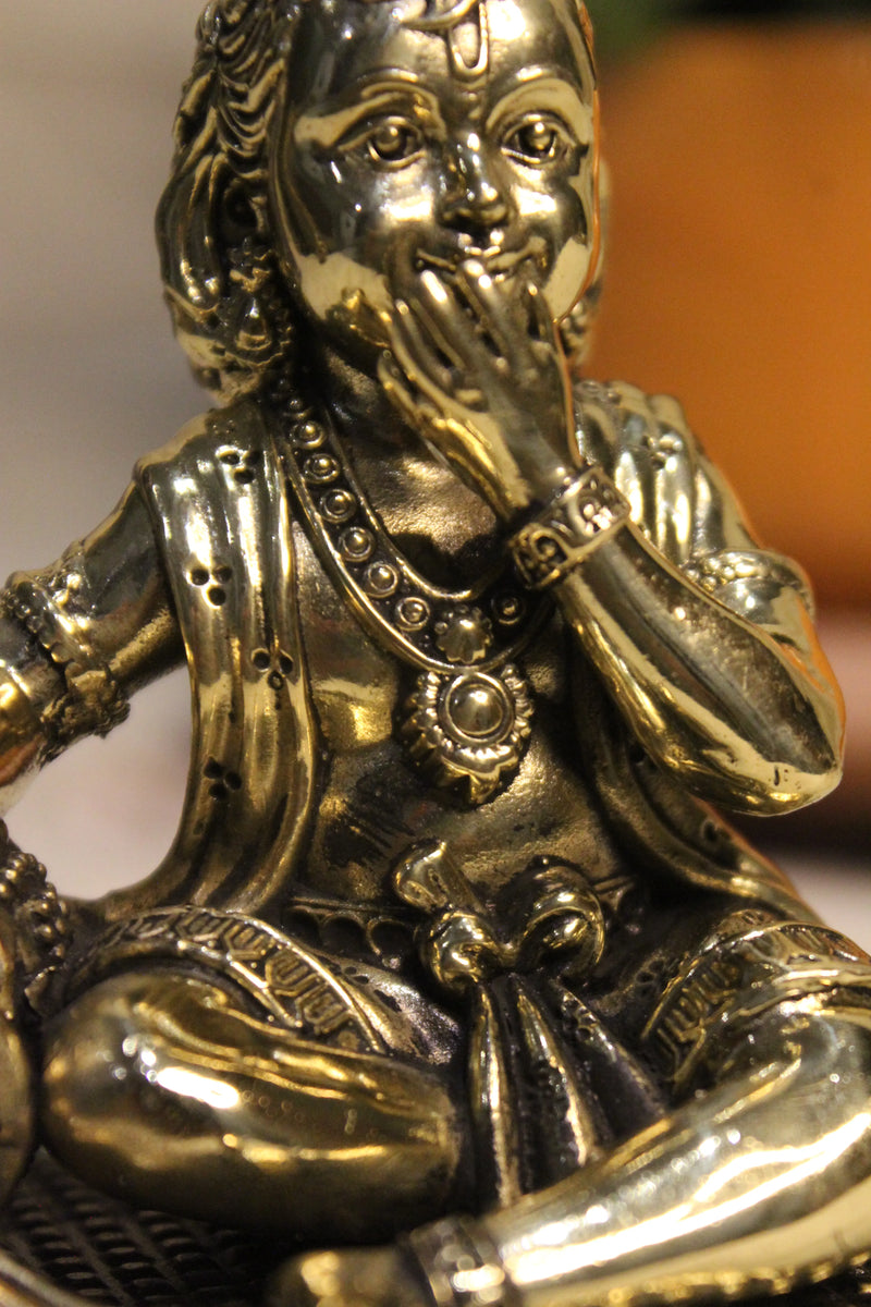 Brass Laddu Gopal Eating Makhan Idol 4" | Rigvedaa™