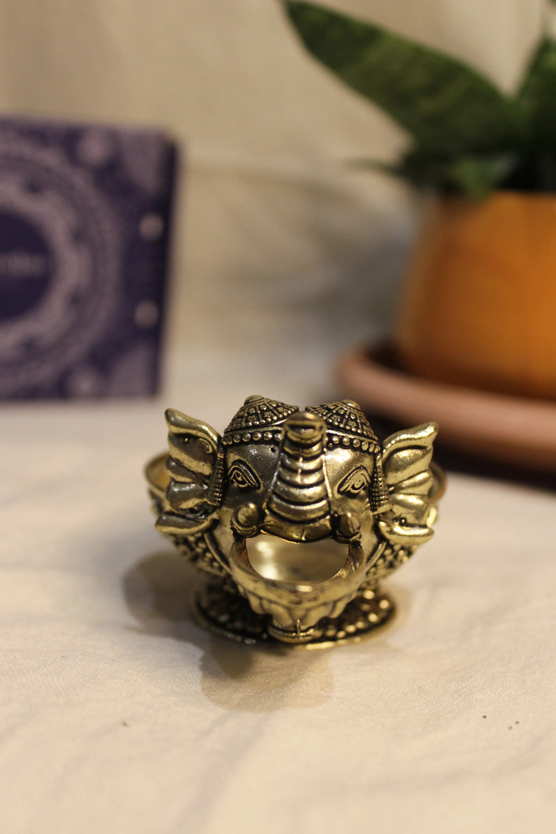 Small Brass Elephant Pooja Diya Lamp | Rigvedaa™