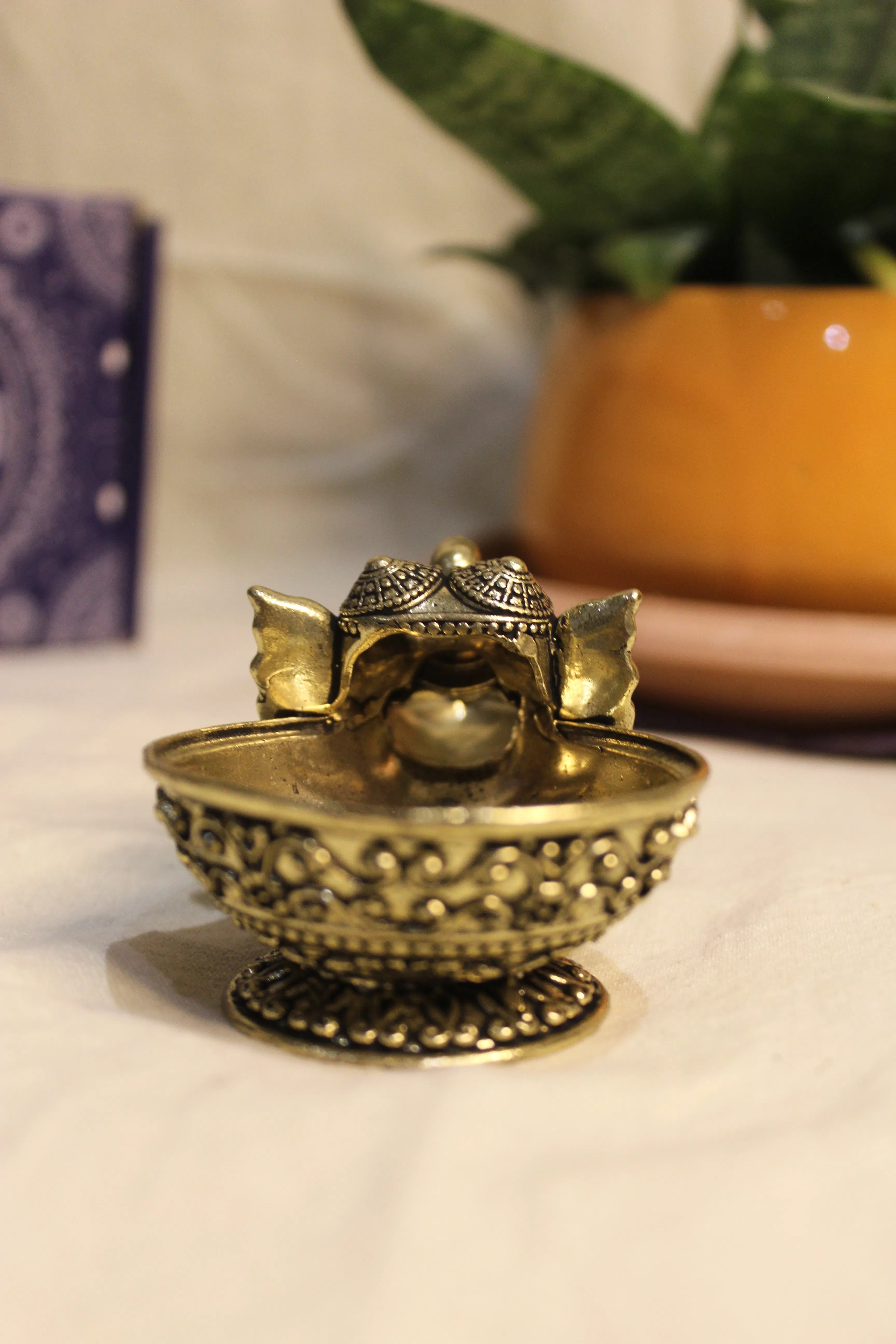 Handcrafted Brass Elephant Diya – Small Pooja Oil Lamp