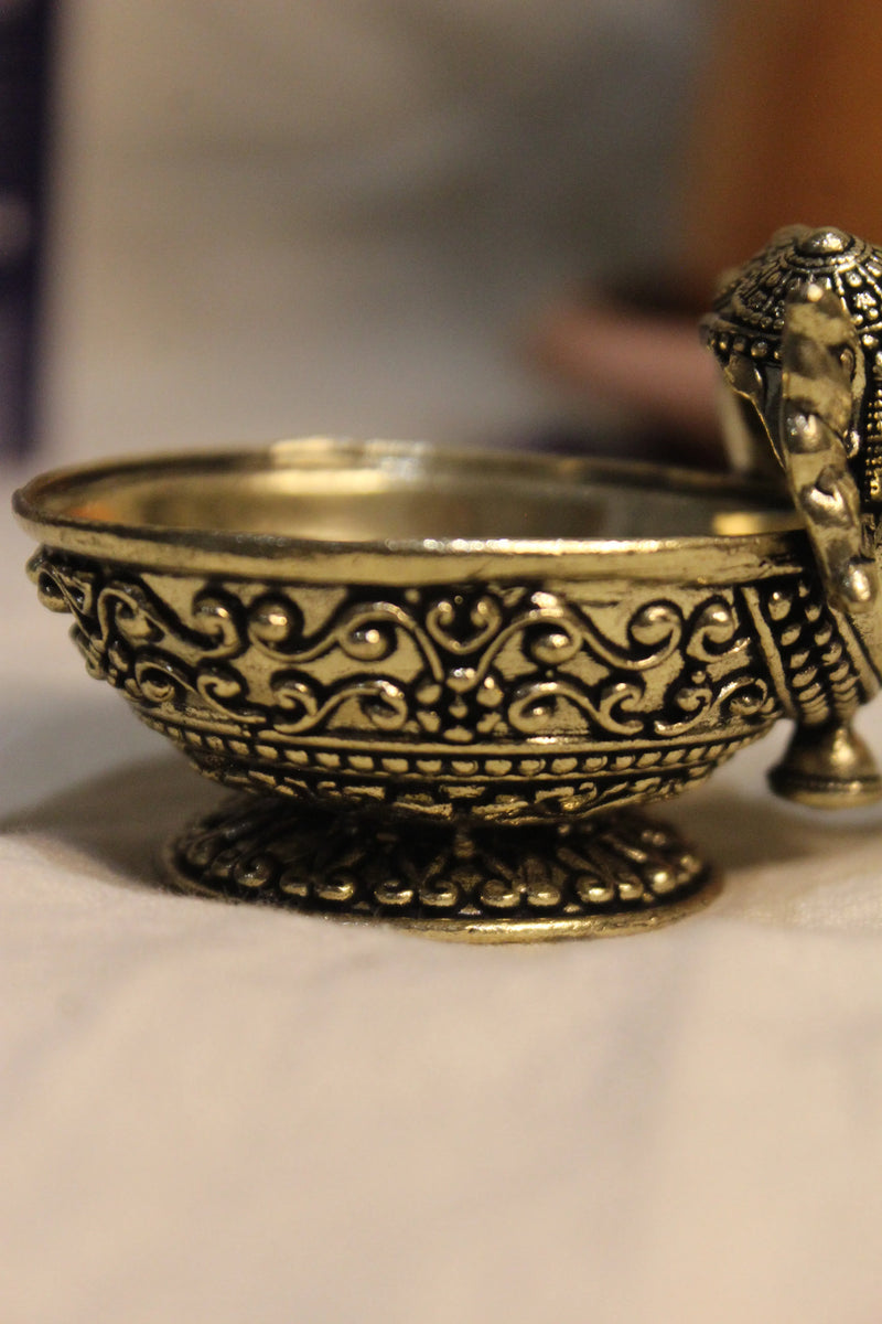 Small Brass Elephant Pooja Diya Lamp | Rigvedaa™