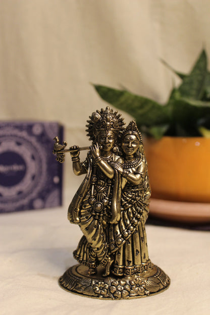 Brass Radha Krishna Flute Playing Idol (4.25") | Rigvedaa™