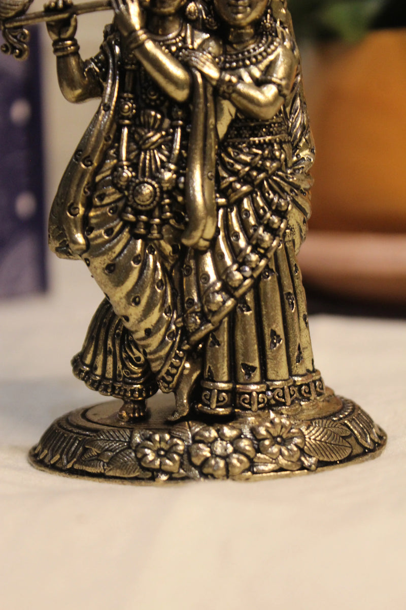 Brass Radha Krishna Flute Playing Idol (4.25") | Rigvedaa™