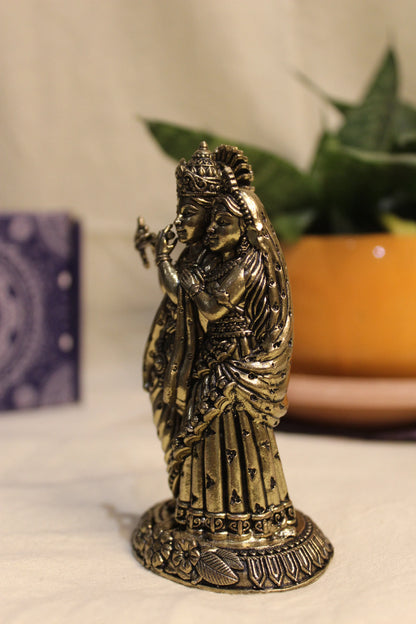 Brass Radha Krishna Flute Playing Idol (4.25") | Rigvedaa™