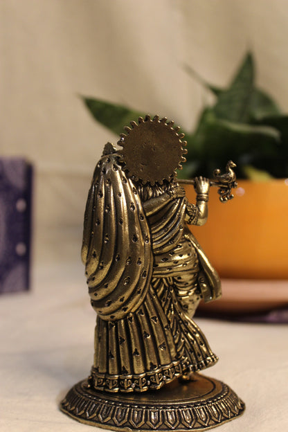 Brass Radha Krishna Flute Playing Idol (4.25") | Rigvedaa™