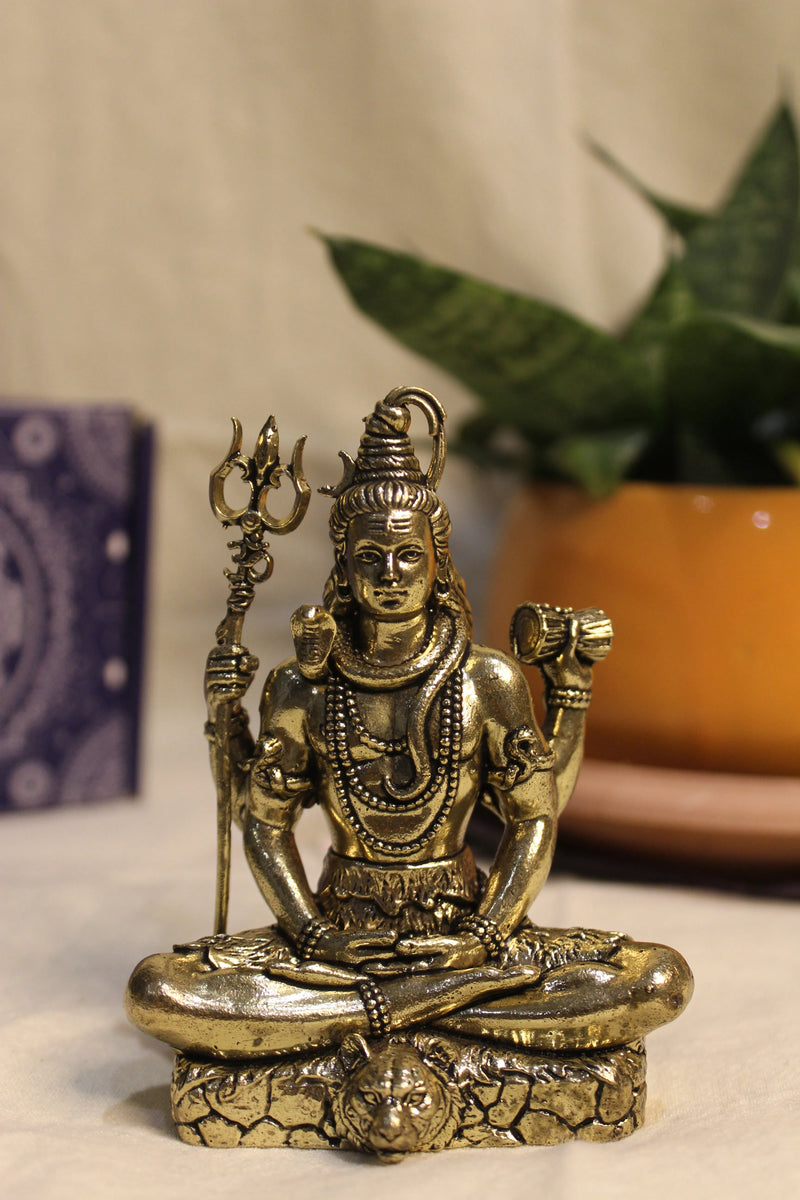 Brass Meditating Lord Shiva Tapasvi Idol (4") | Rigvedaa™