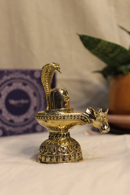 Brass Shivling with Nandi Idol (3.5 Inch) | Rigvedaa™
