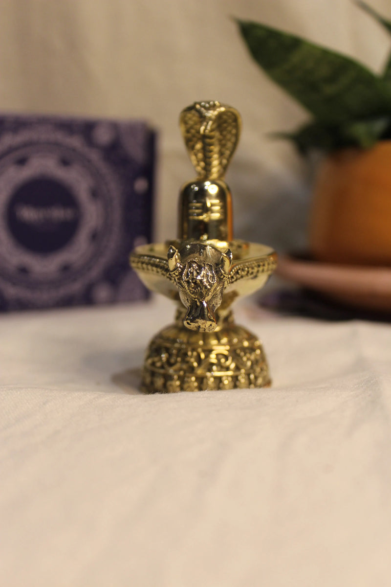 Brass Shivling with Nandi Idol (3.5 Inch) | Rigvedaa™