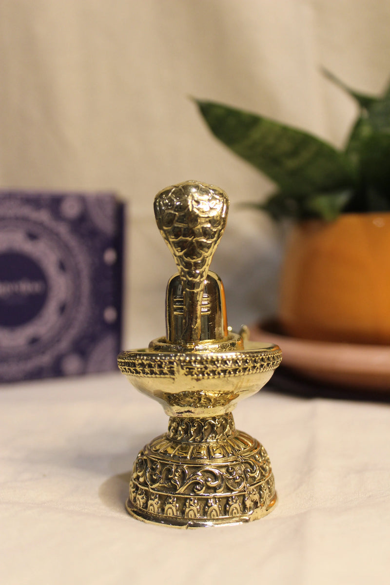 Brass Shivling with Nandi Idol (3.5 Inch) | Rigvedaa™