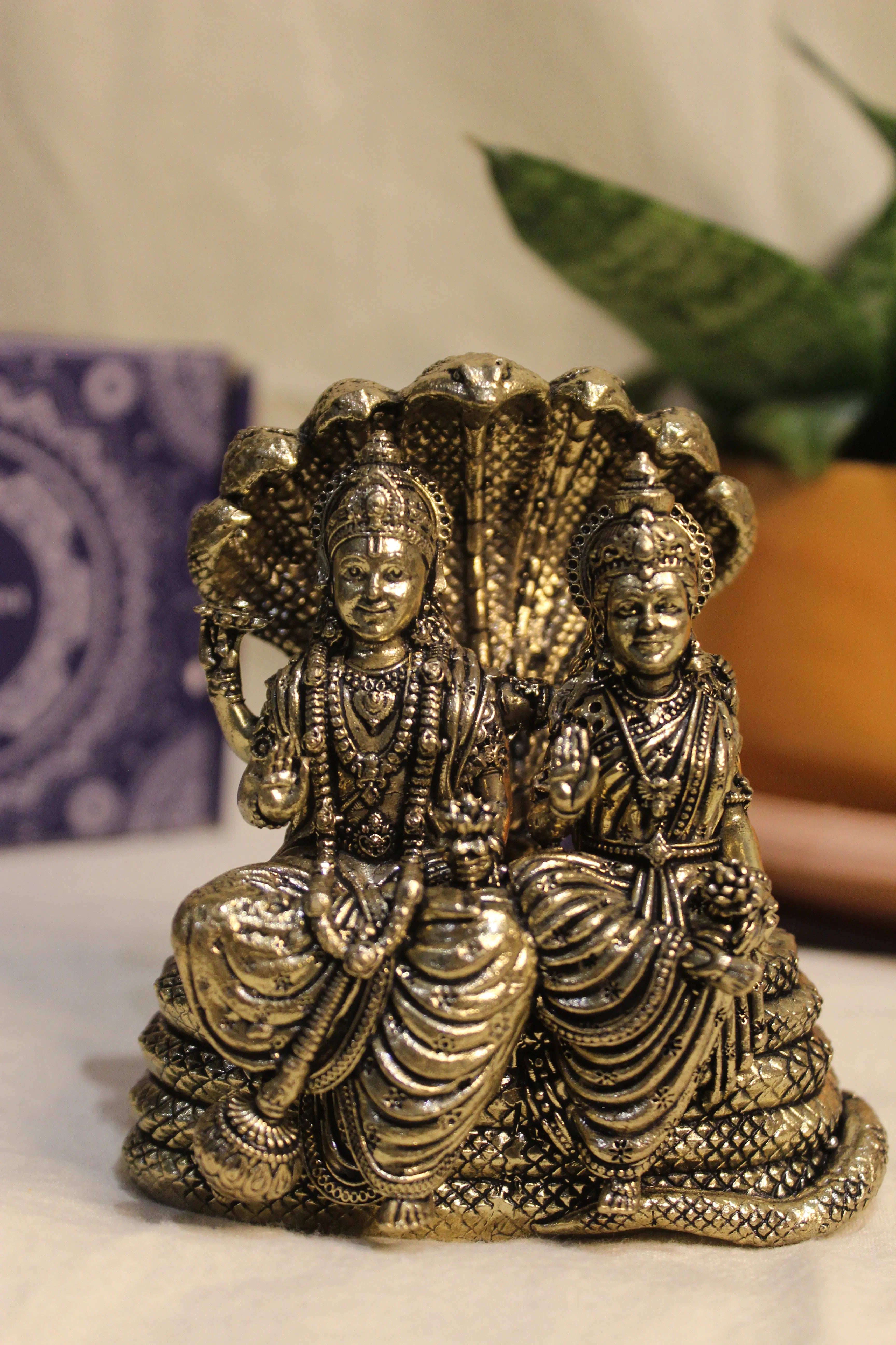Vishnu Lakshmi on Sheshanag Throne | Divine Brass Idol of Cosmic Harmony & Prosperity