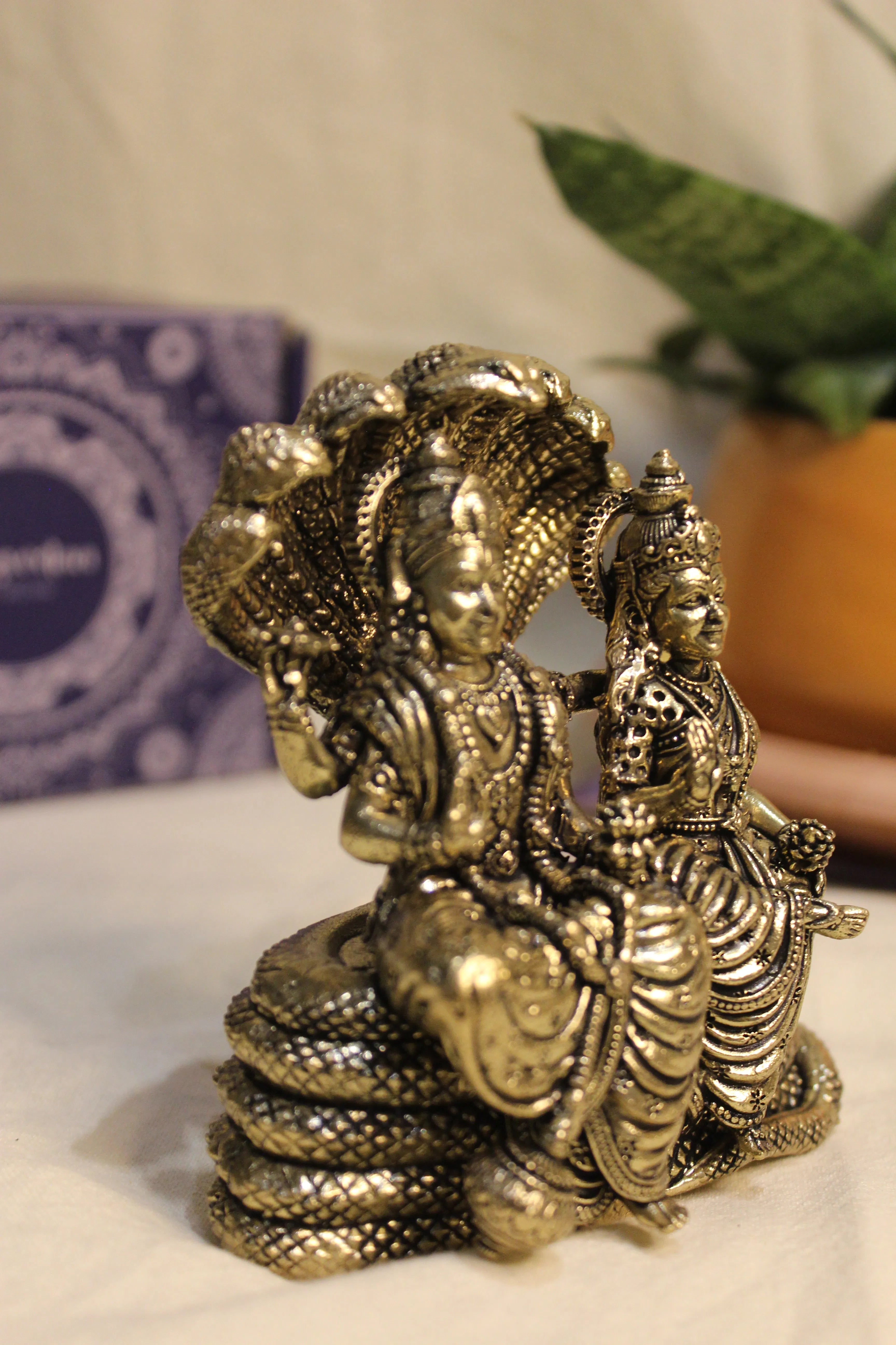 Vishnu Lakshmi on Sheshanag Throne | Divine Brass Idol of Cosmic Harmony & Prosperity
