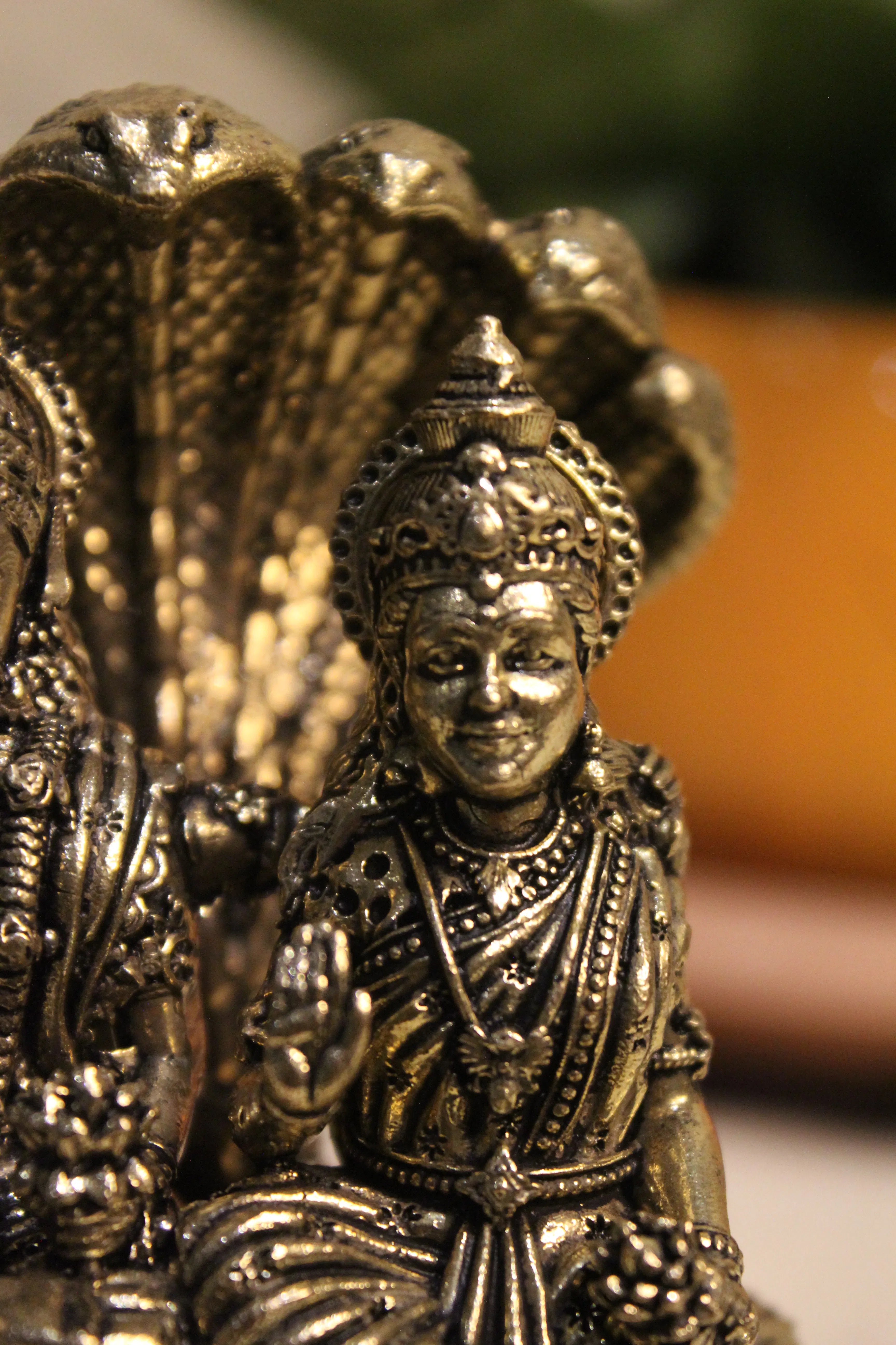 Vishnu Lakshmi on Sheshanag Throne | Divine Brass Idol of Cosmic Harmony & Prosperity