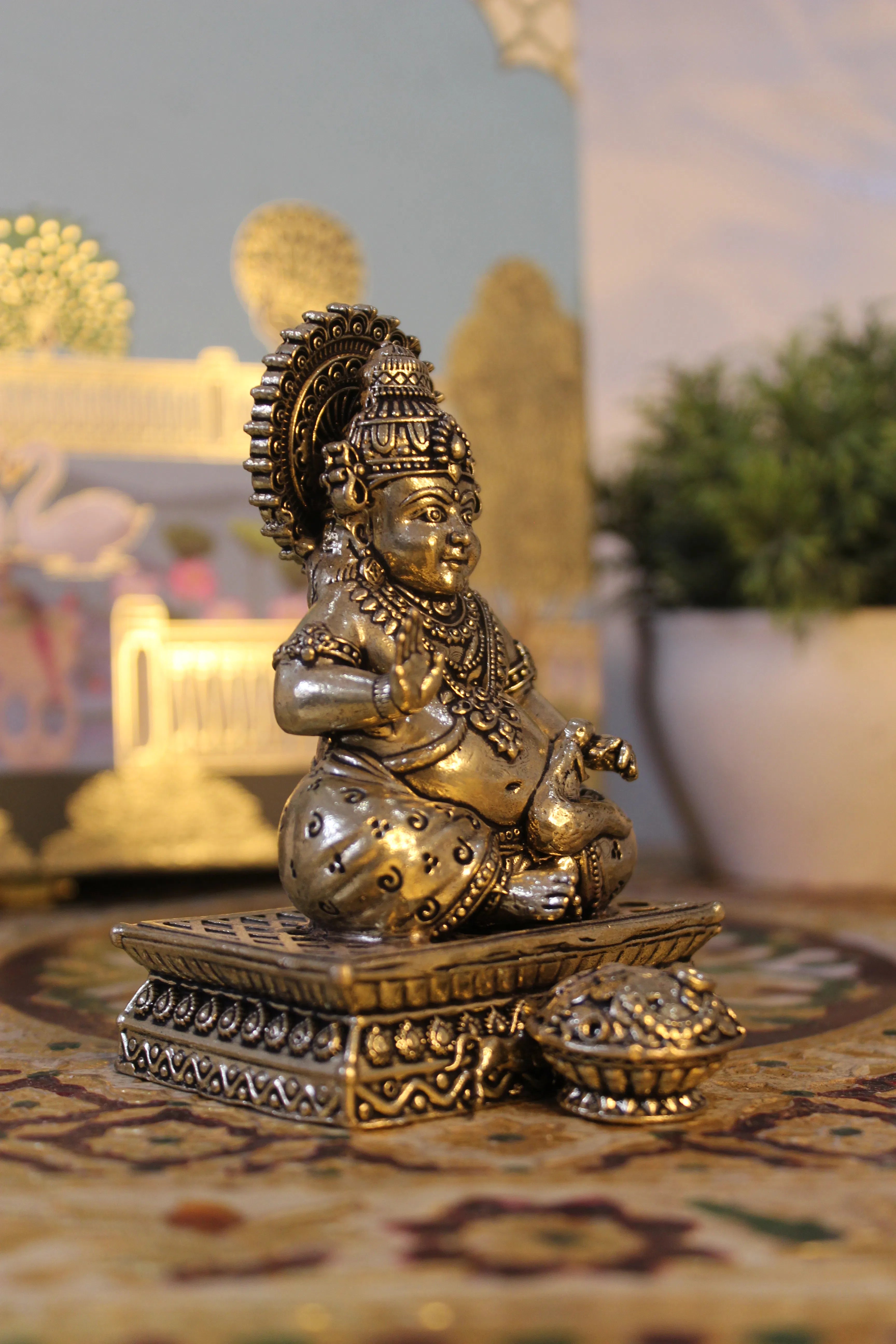 Handcrafted Brass Kubera Sitting on Decorative Base