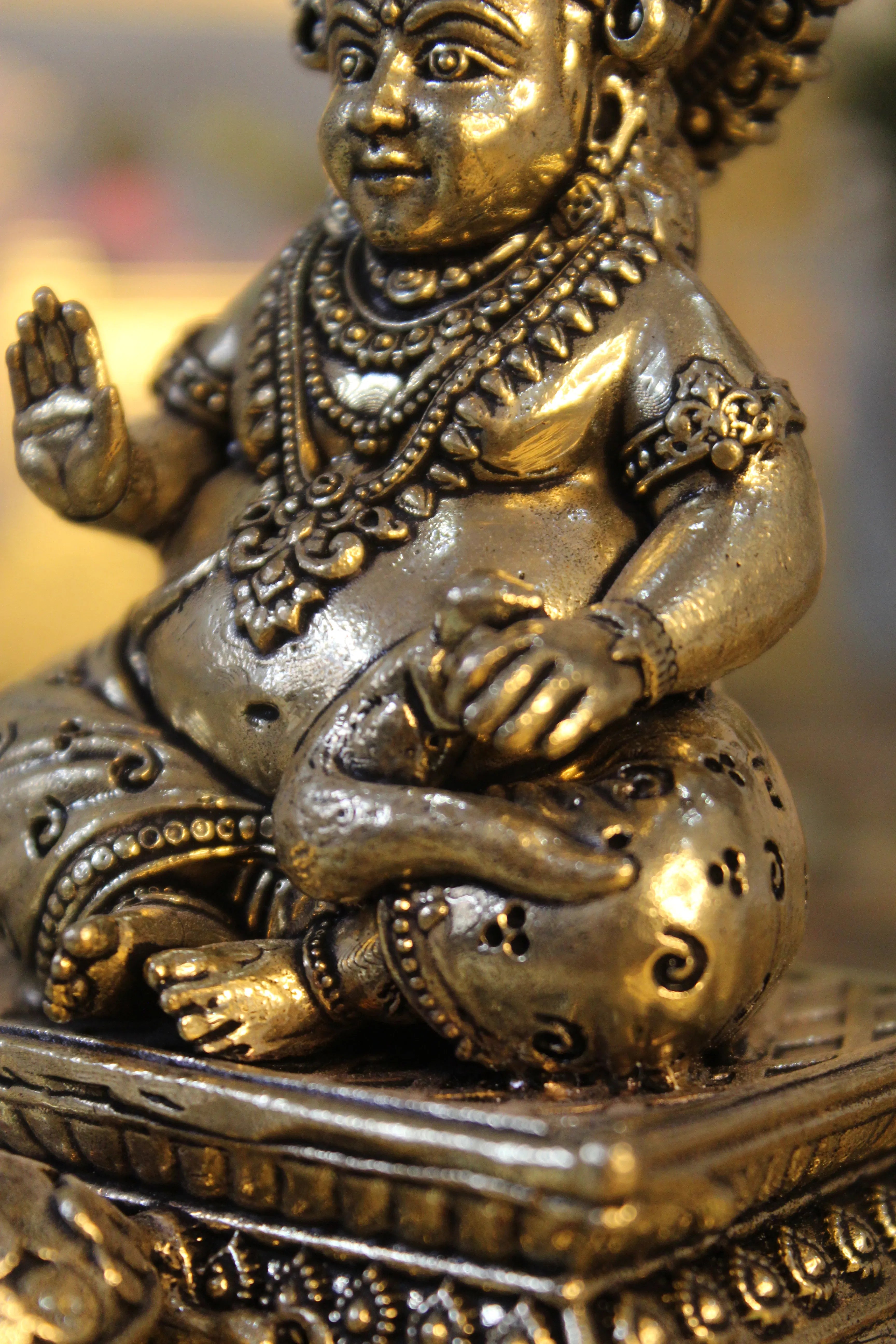 Handcrafted Brass Kubera Sitting on Decorative Base