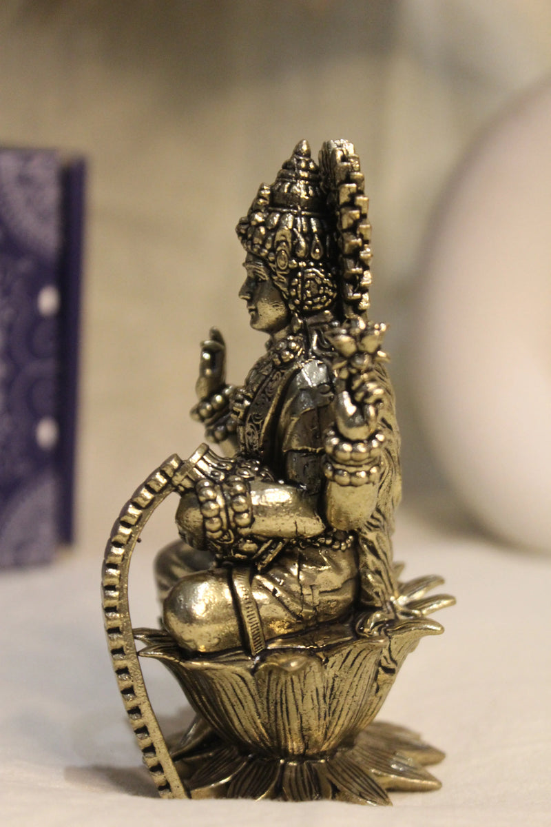 Laxmi Ganesha idol Seated on Lotus - 4"