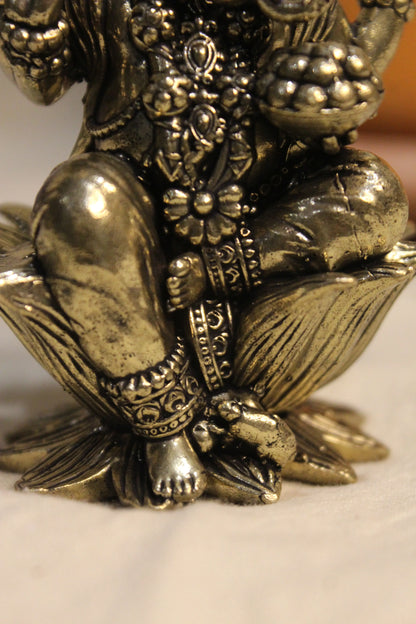 Laxmi Ganesha idol Seated on Lotus - 4"