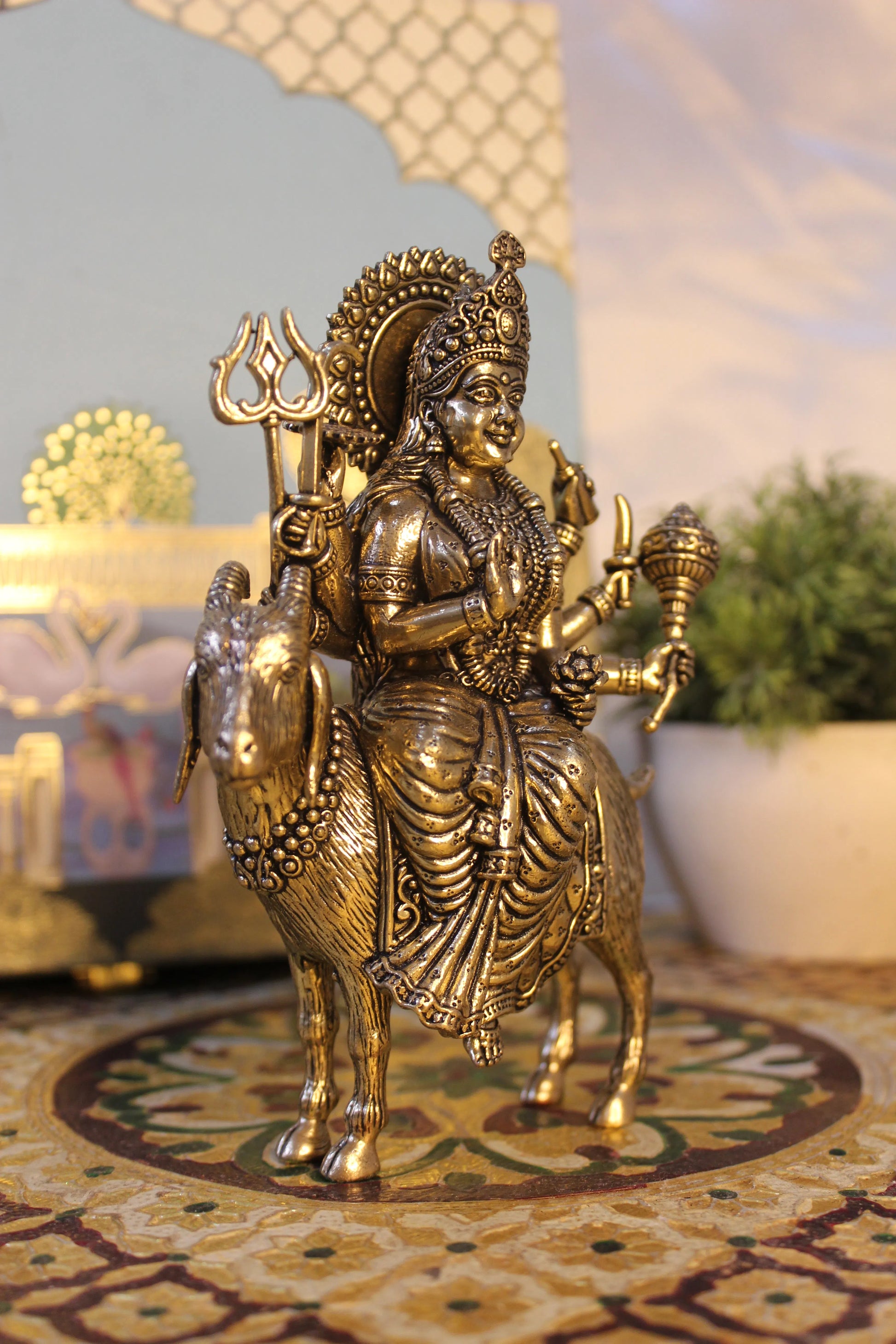 Handcrafted Brass Meldi Mata on Goat