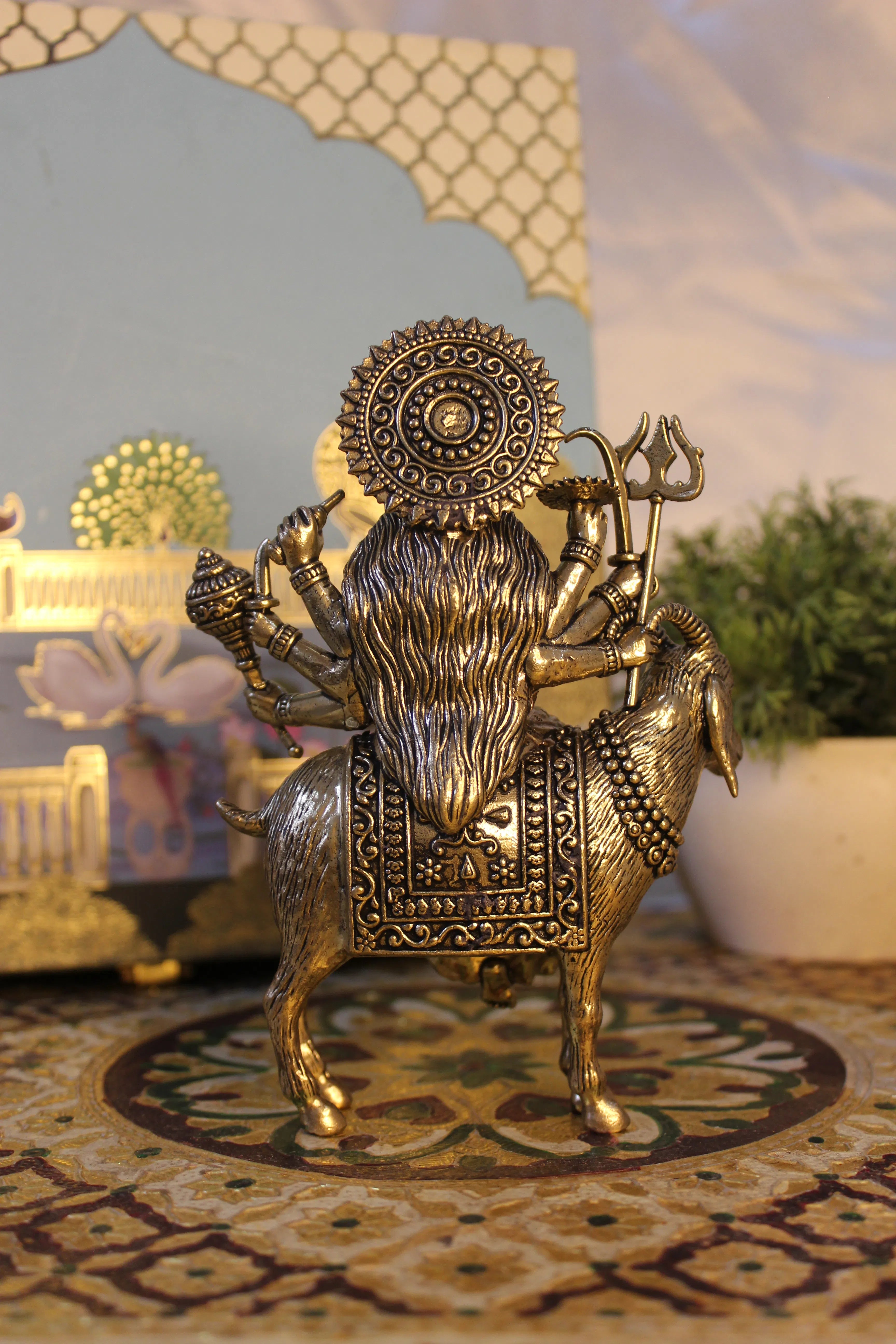 Handcrafted Brass Meldi Mata Seated on Goat