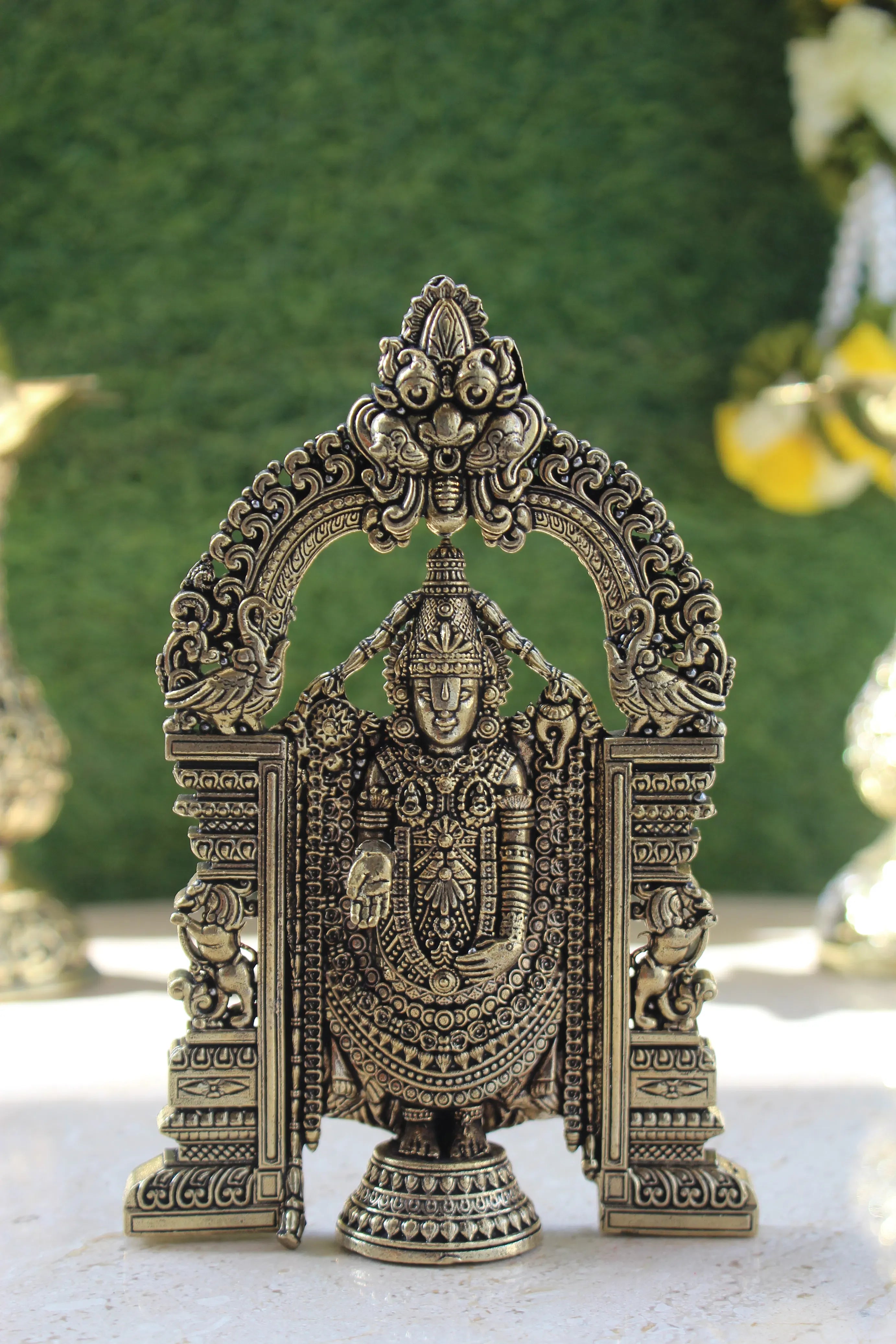 Handcrafted Tirupati Balaji Brass Idol with Ornate Decorative Frame - Divine Venkateswara Statue
