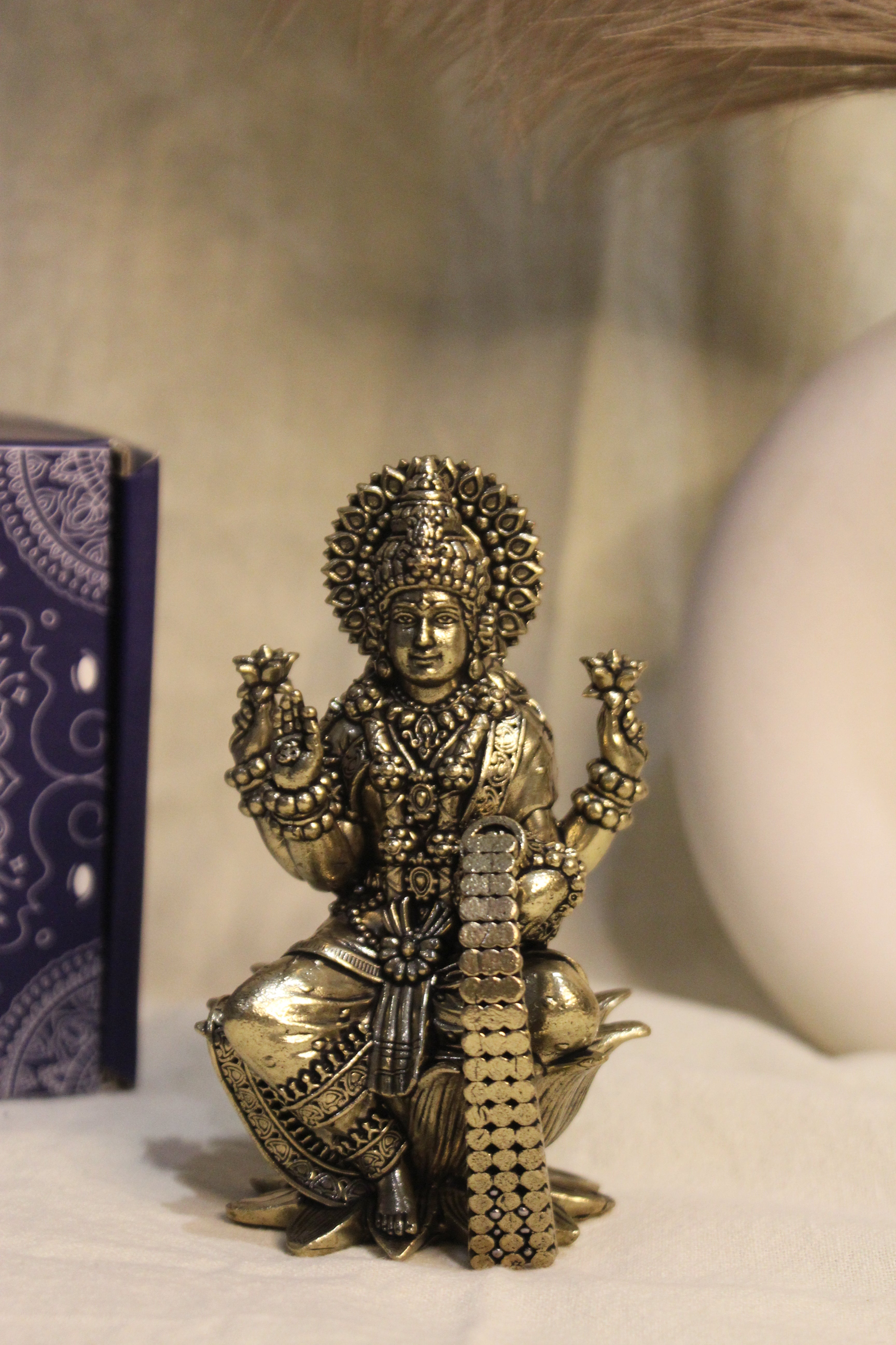 Brass Goddess Lakshmi Idol Seated on Lotus – 4 Inch | Divine Sculpture for Abundance & Auspiciousness