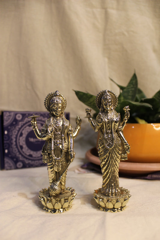 Brass Standing Laxmi Vishnu Murti Pair 5 inch | Rigvedaa™