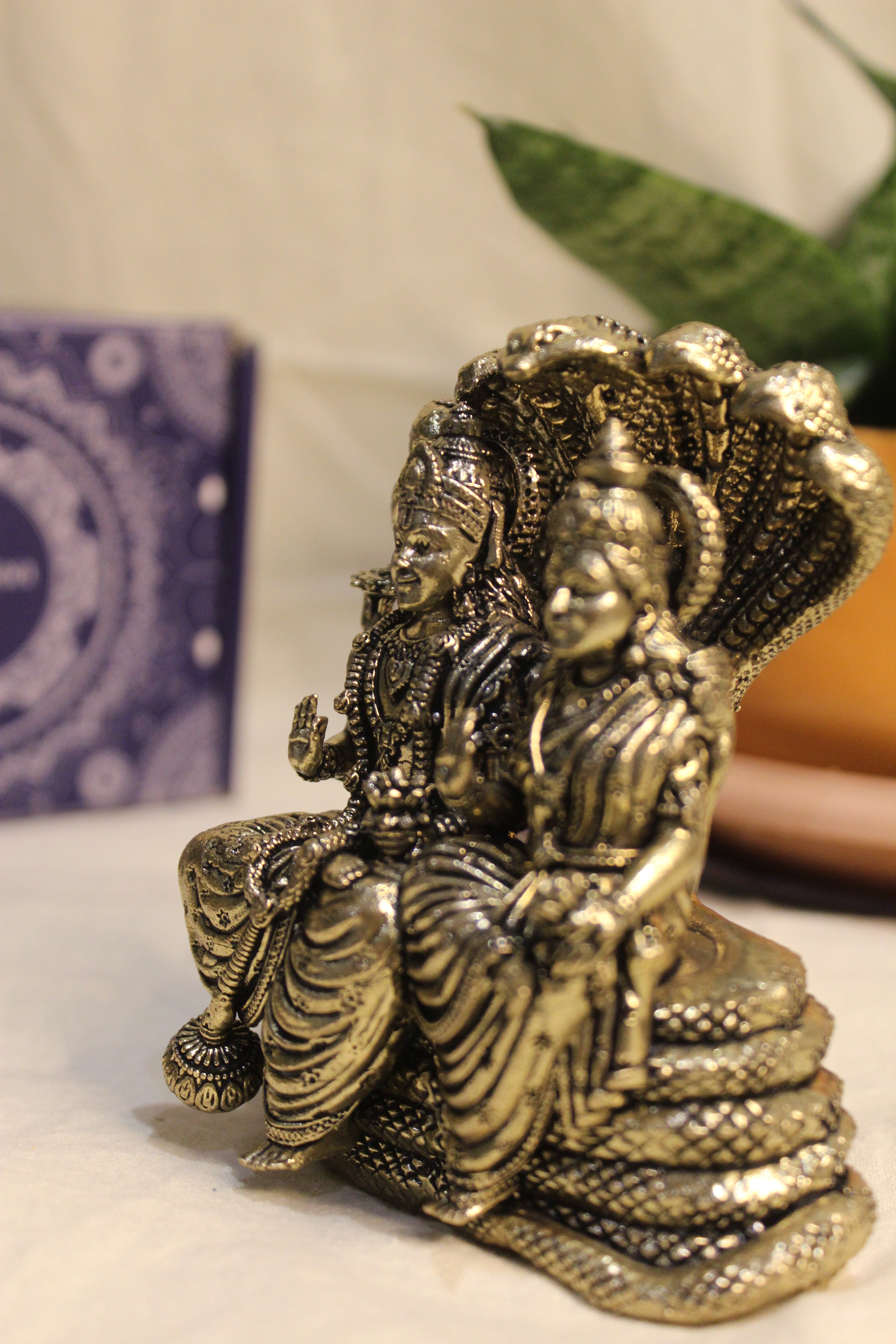 Vishnu Lakshmi on Sheshanag Throne | Divine Brass Idol of Cosmic Harmony & Prosperity