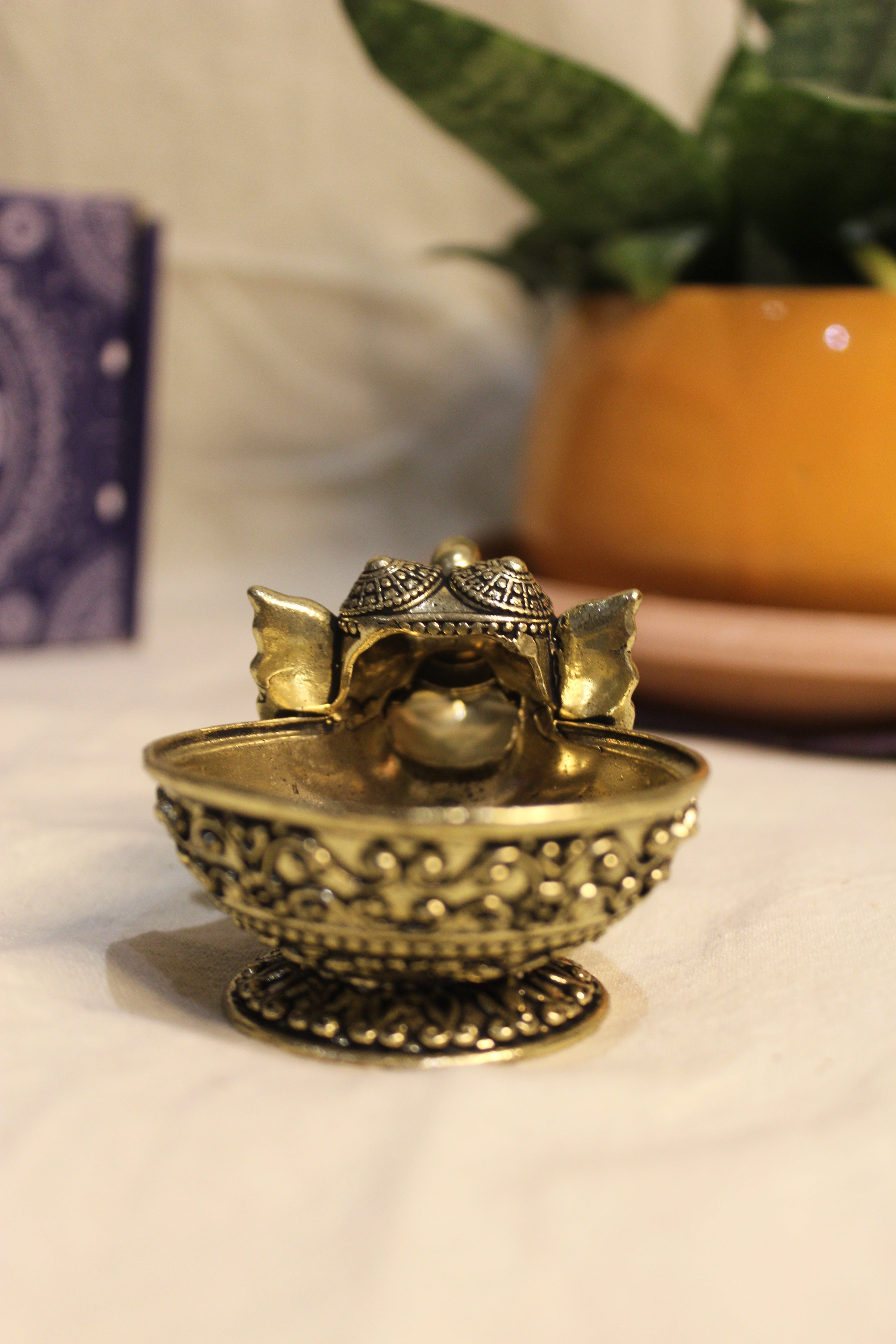 Handcrafted Brass Elephant Diya – Small Pooja Oil Lamp