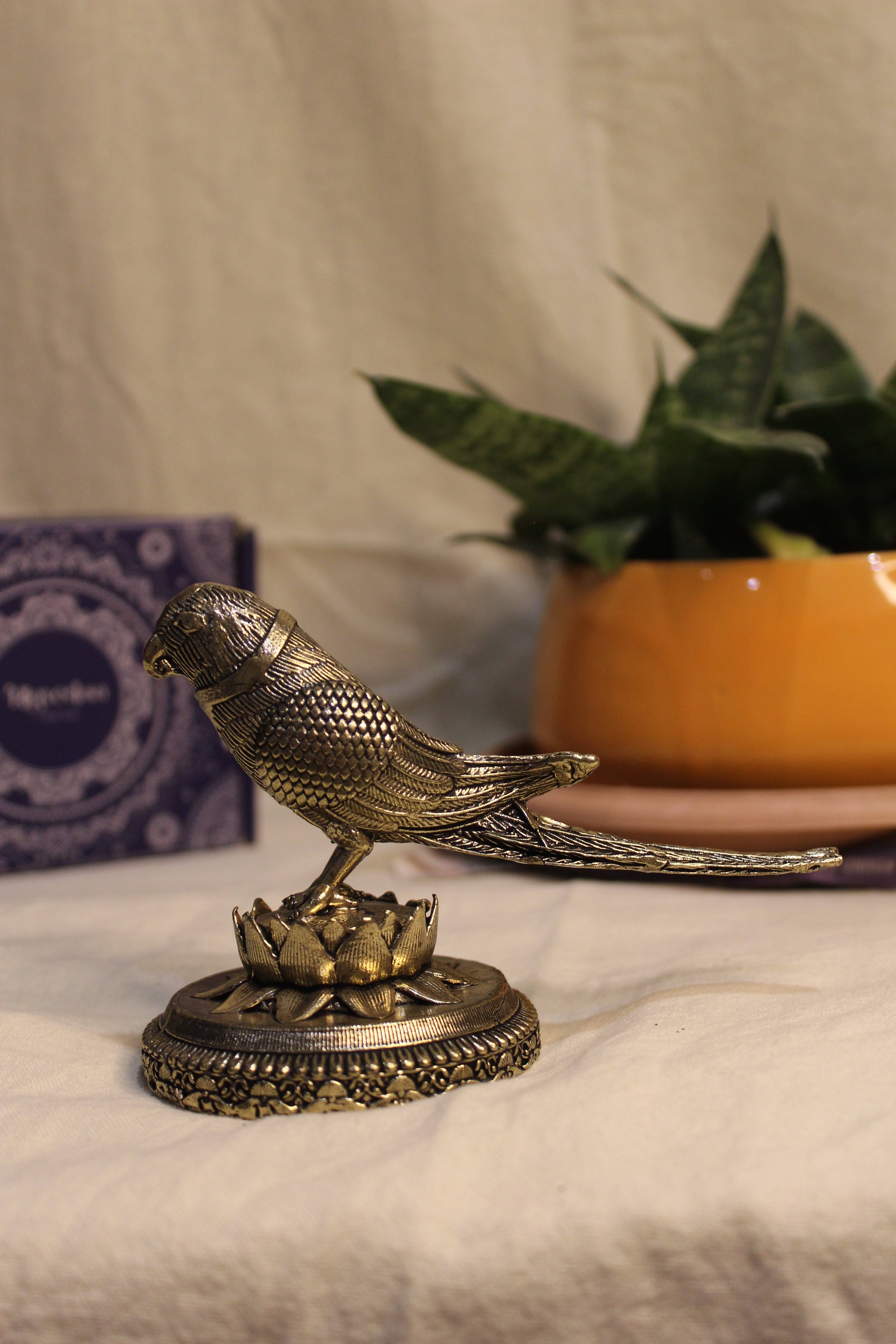 Exquisitely Carved Brass Parrot Figurine - 3 Inch