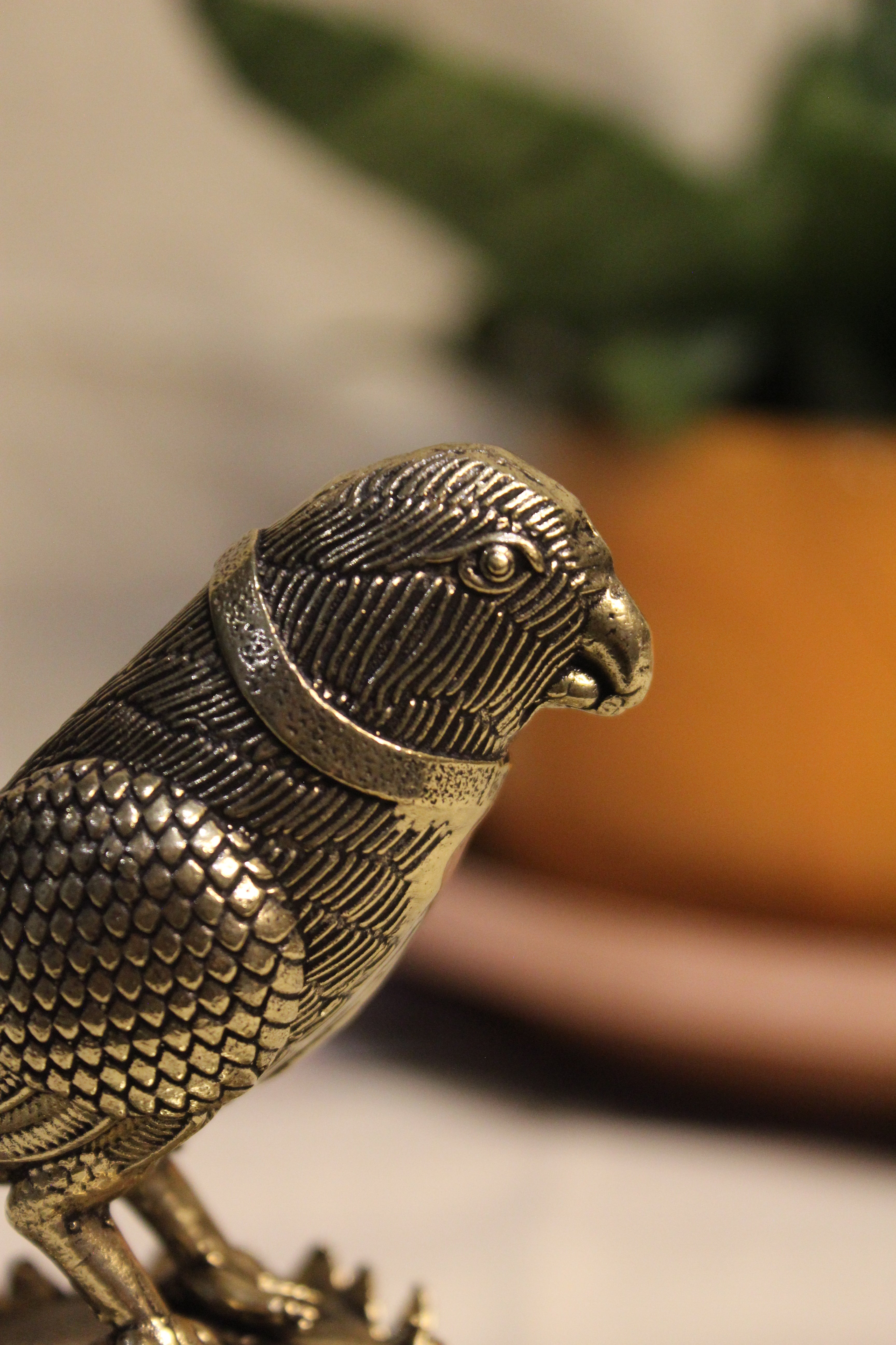 Exquisitely Carved Brass Parrot Figurine - 3 Inch