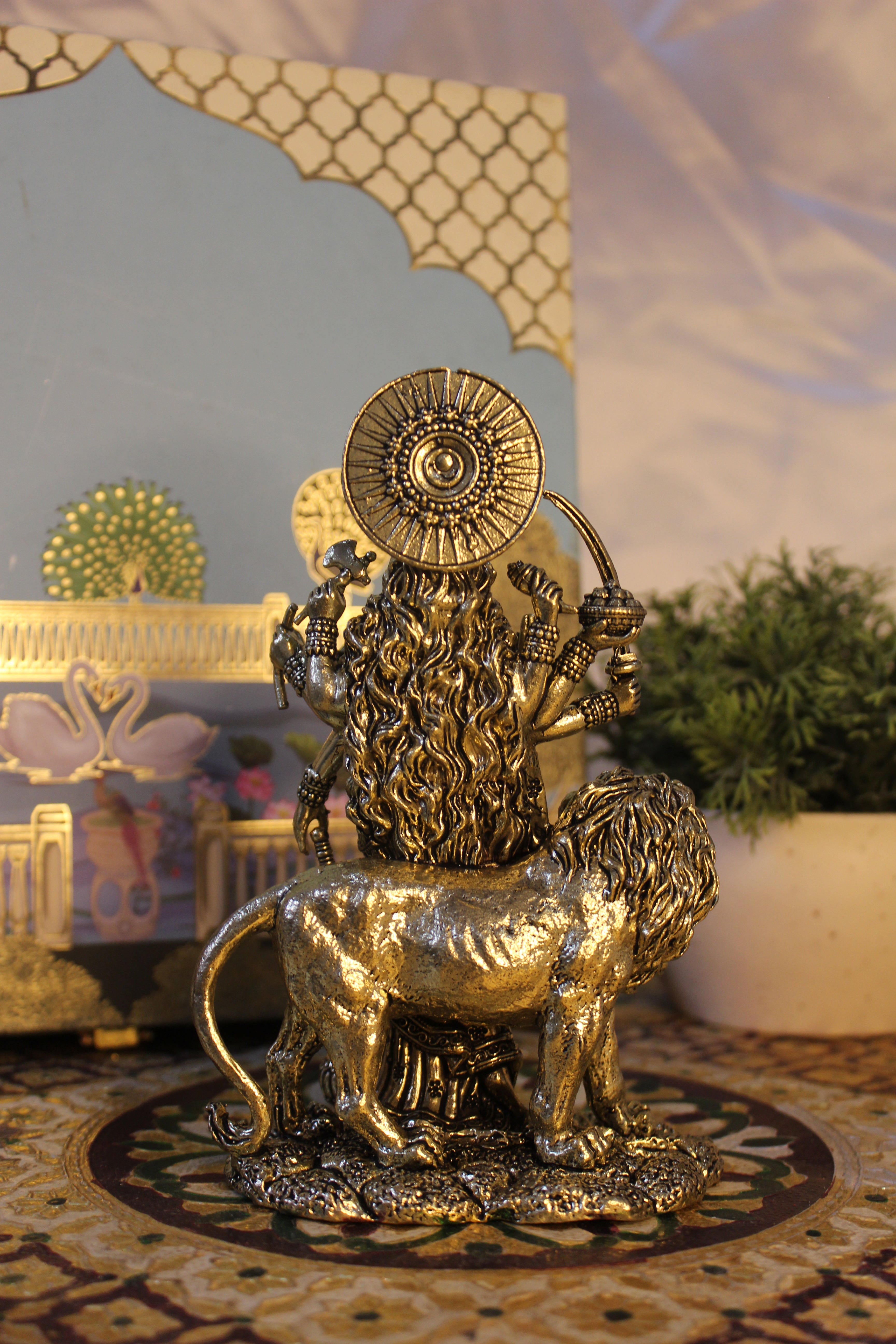 Brass Goddess Durga Standing with Lion | Mahishasur Mardini Idol