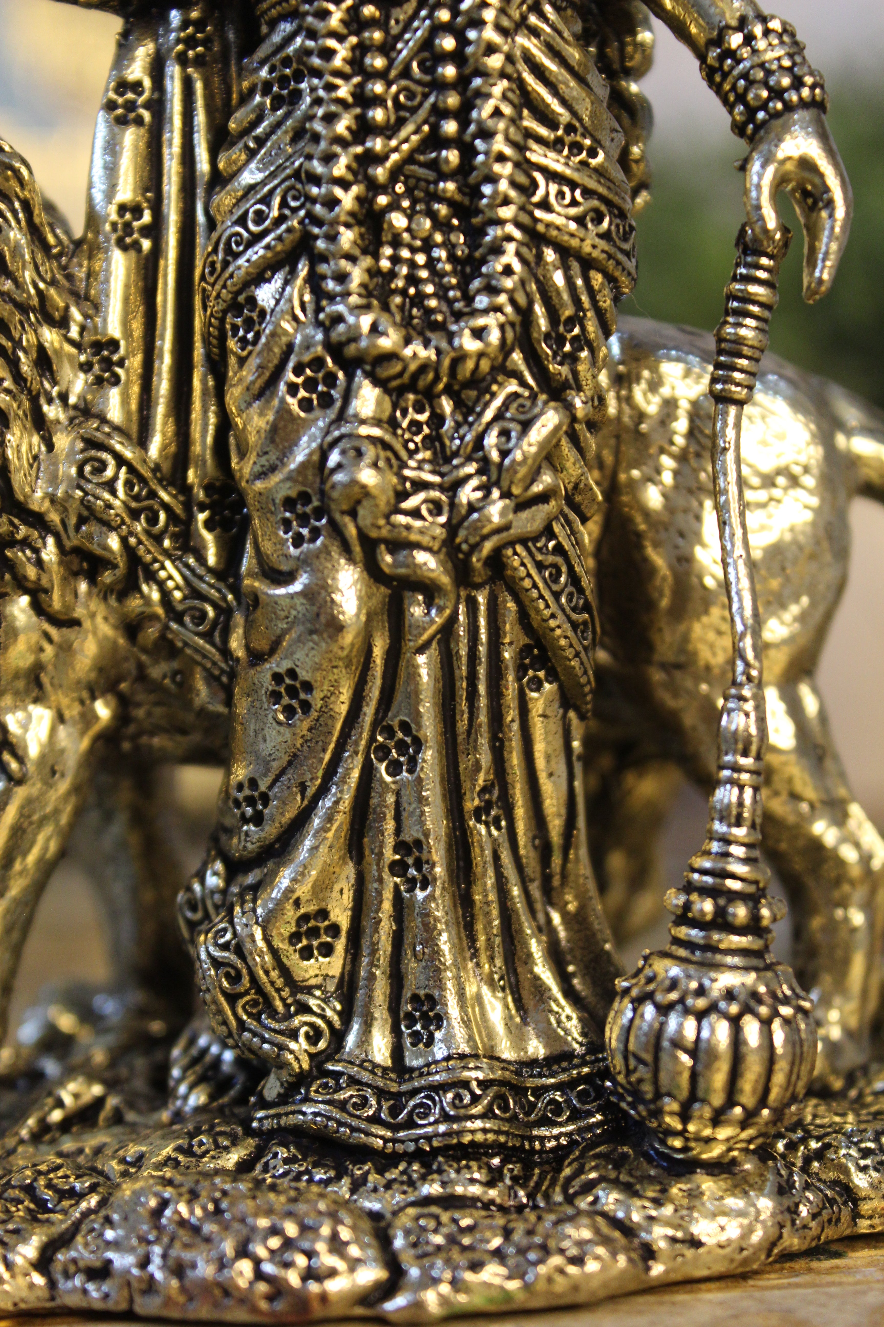 Brass Goddess Durga Standing with Lion | Mahishasur Mardini Idol