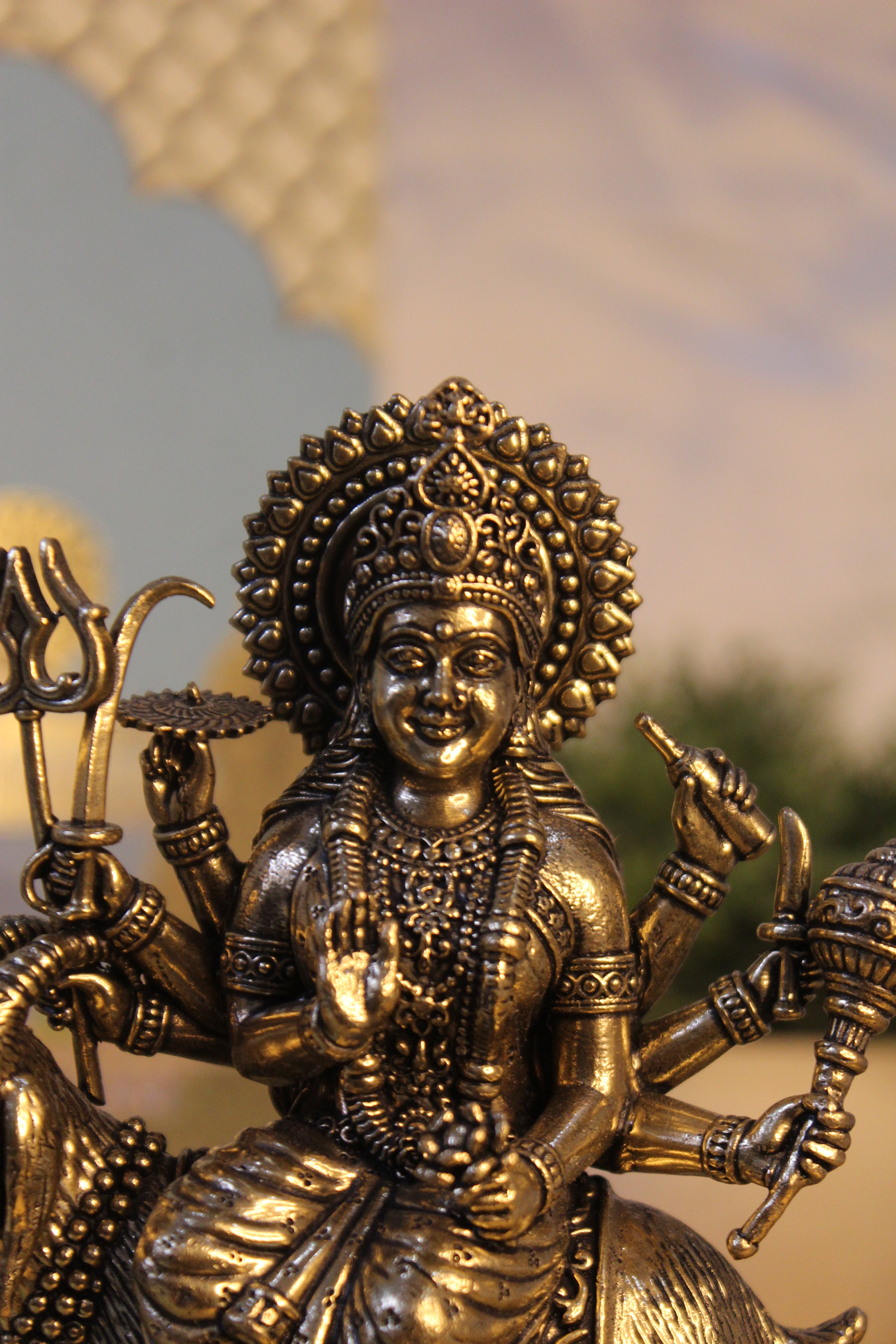 Brass Meldi Mata on Goat Idol – 6 Inch | Divine Protective Folk Goddess Sculpture