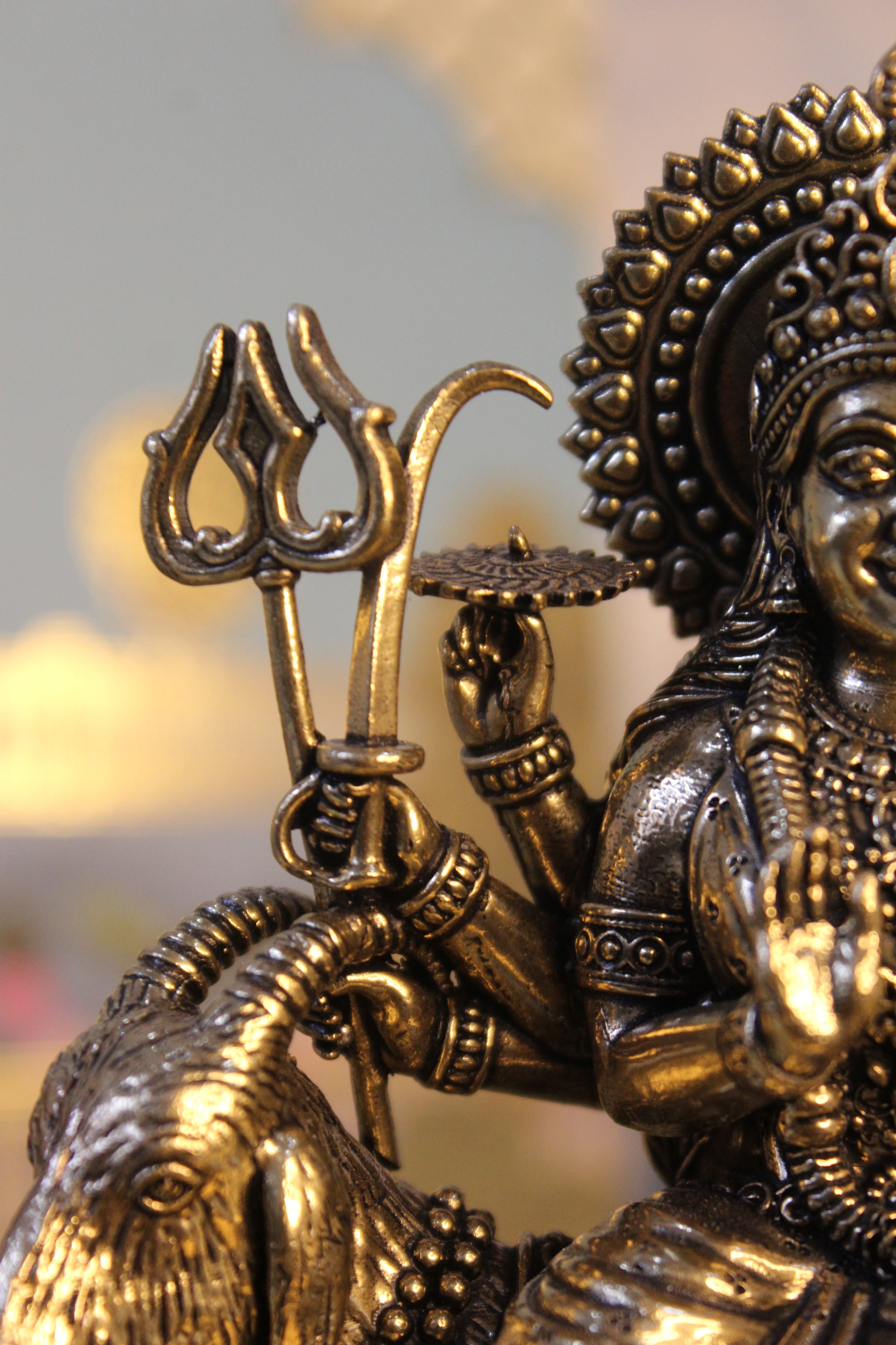 Brass Meldi Mata on Goat Idol – 6 Inch | Divine Protective Folk Goddess Sculpture
