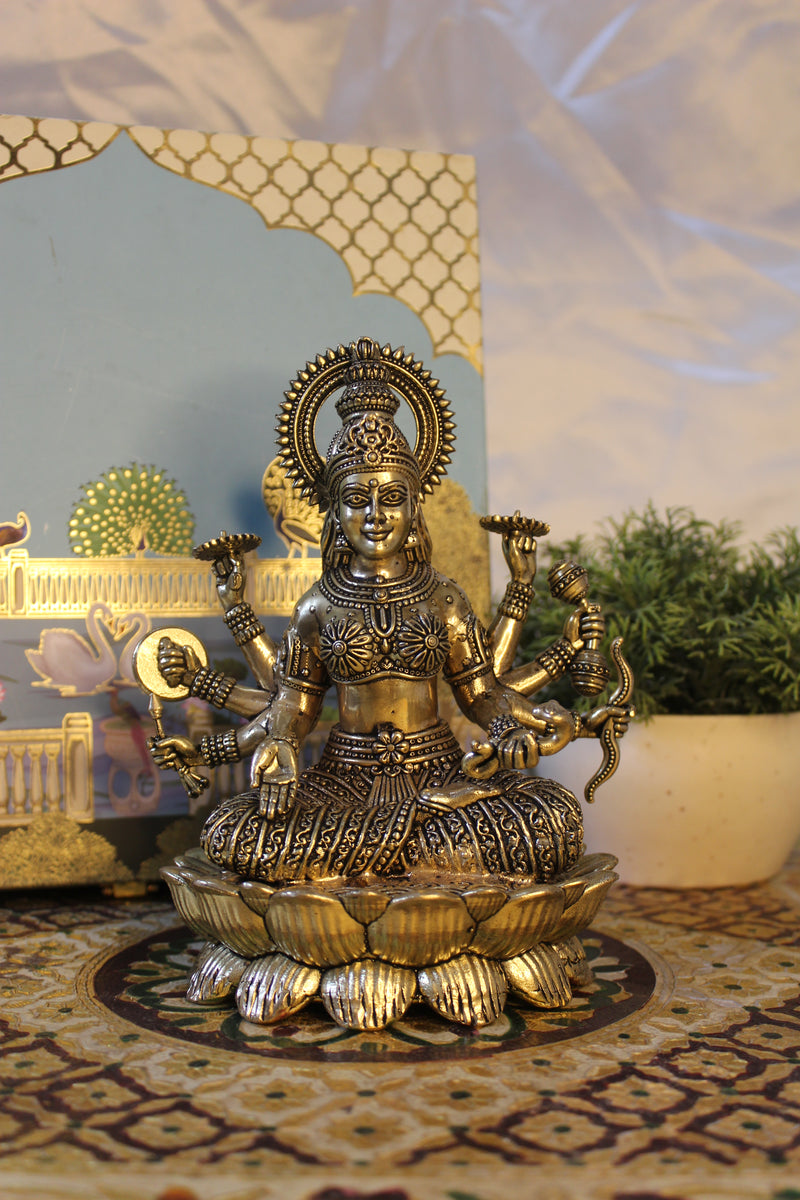 Brass Eight-Armed Lakshmi Devi Statue (6.75 Inch)