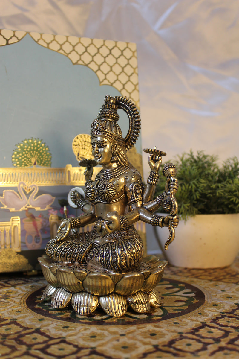 Brass Eight-Armed Lakshmi Devi Statue (6.75 Inch)