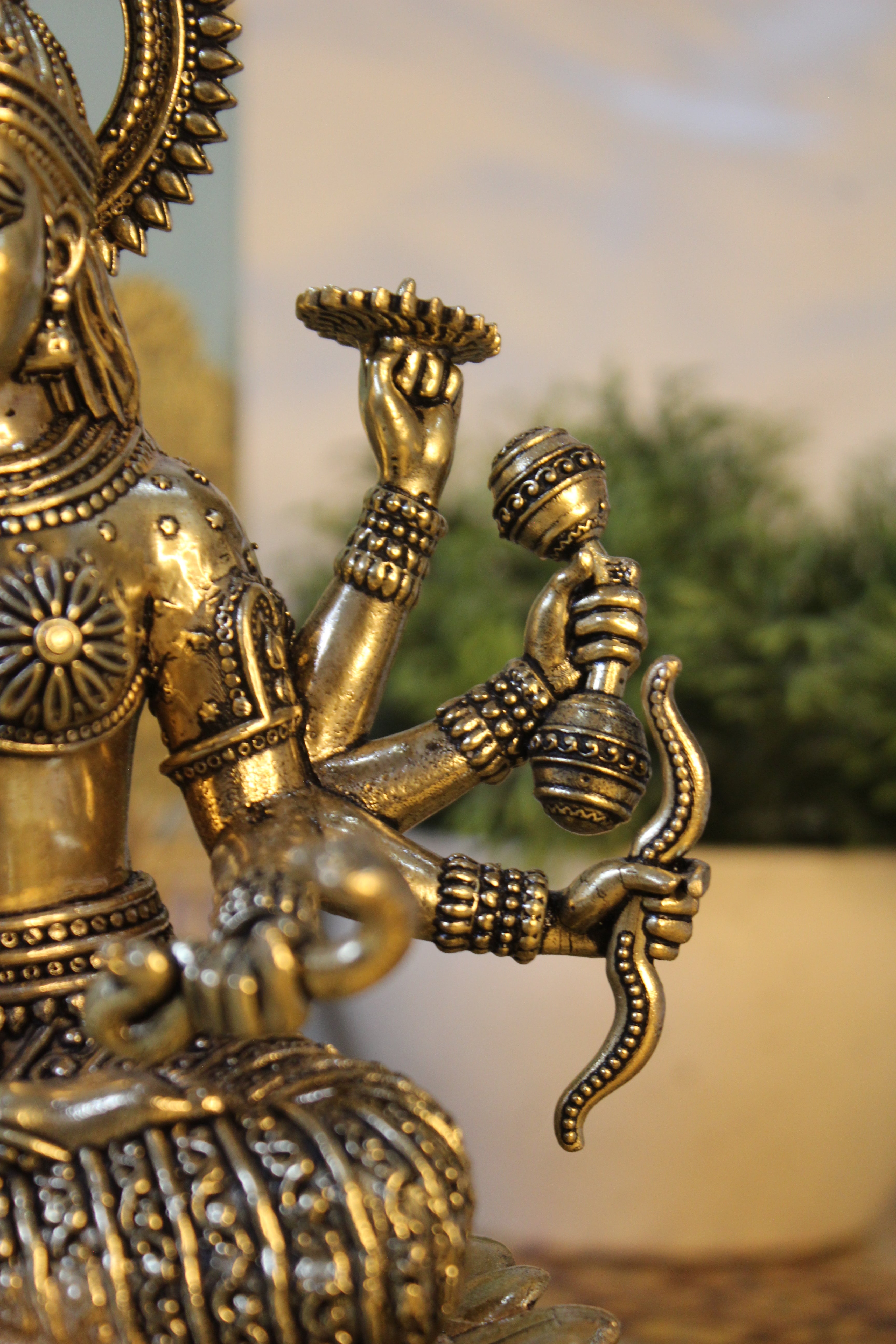 Brass Goddess Lakshmi on Lotus | Ashtabhuja Devi Idol – 6.75 Inch | Eight-Armed Divine Sculpture of Abundance