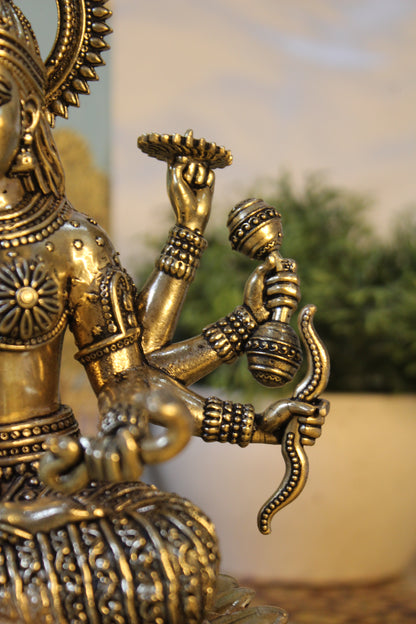 Brass Eight-Armed Lakshmi Devi Statue (6.75 Inch)