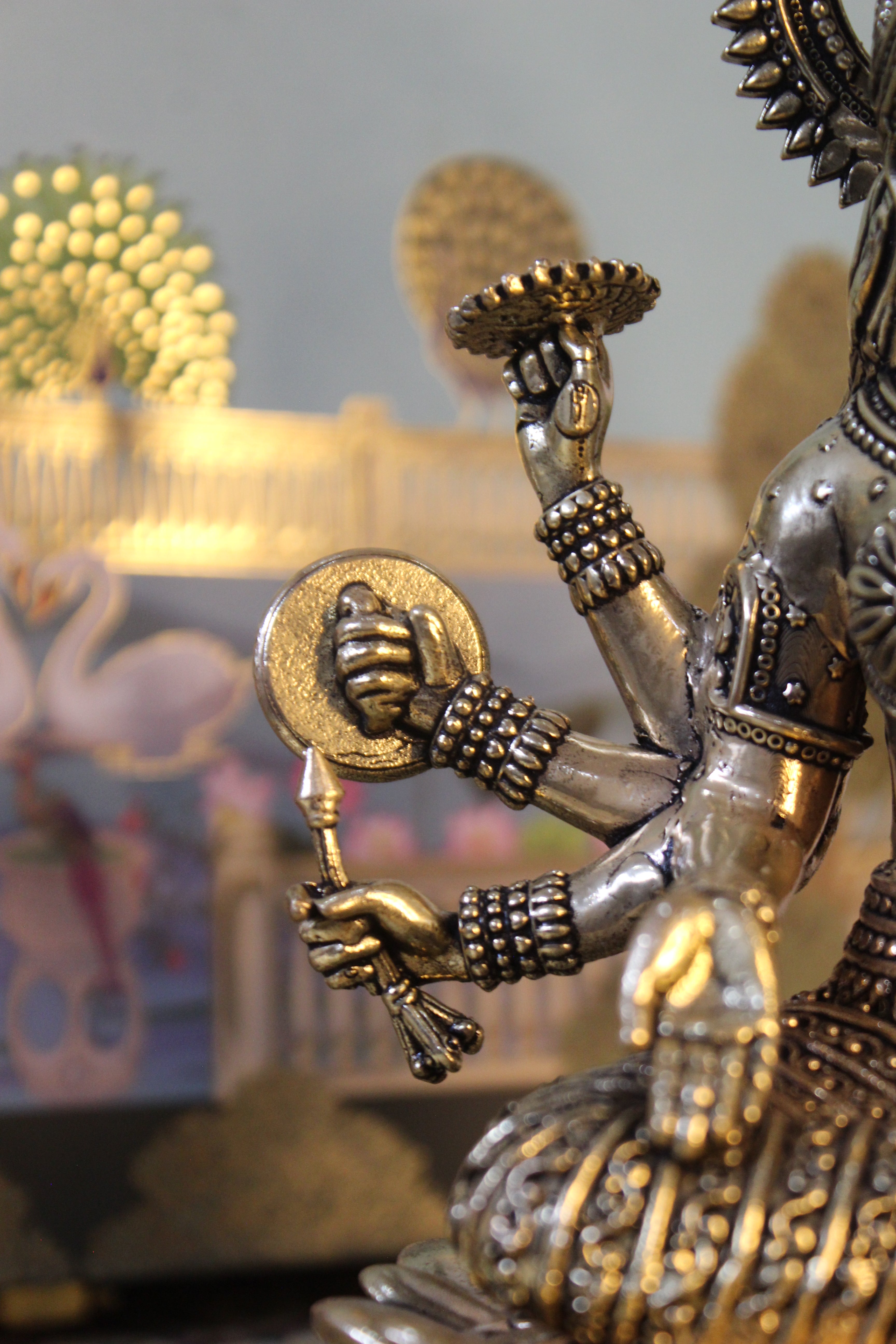 Brass Goddess Lakshmi on Lotus | Ashtabhuja Devi Idol – 6.75 Inch | Eight-Armed Divine Sculpture of Abundance