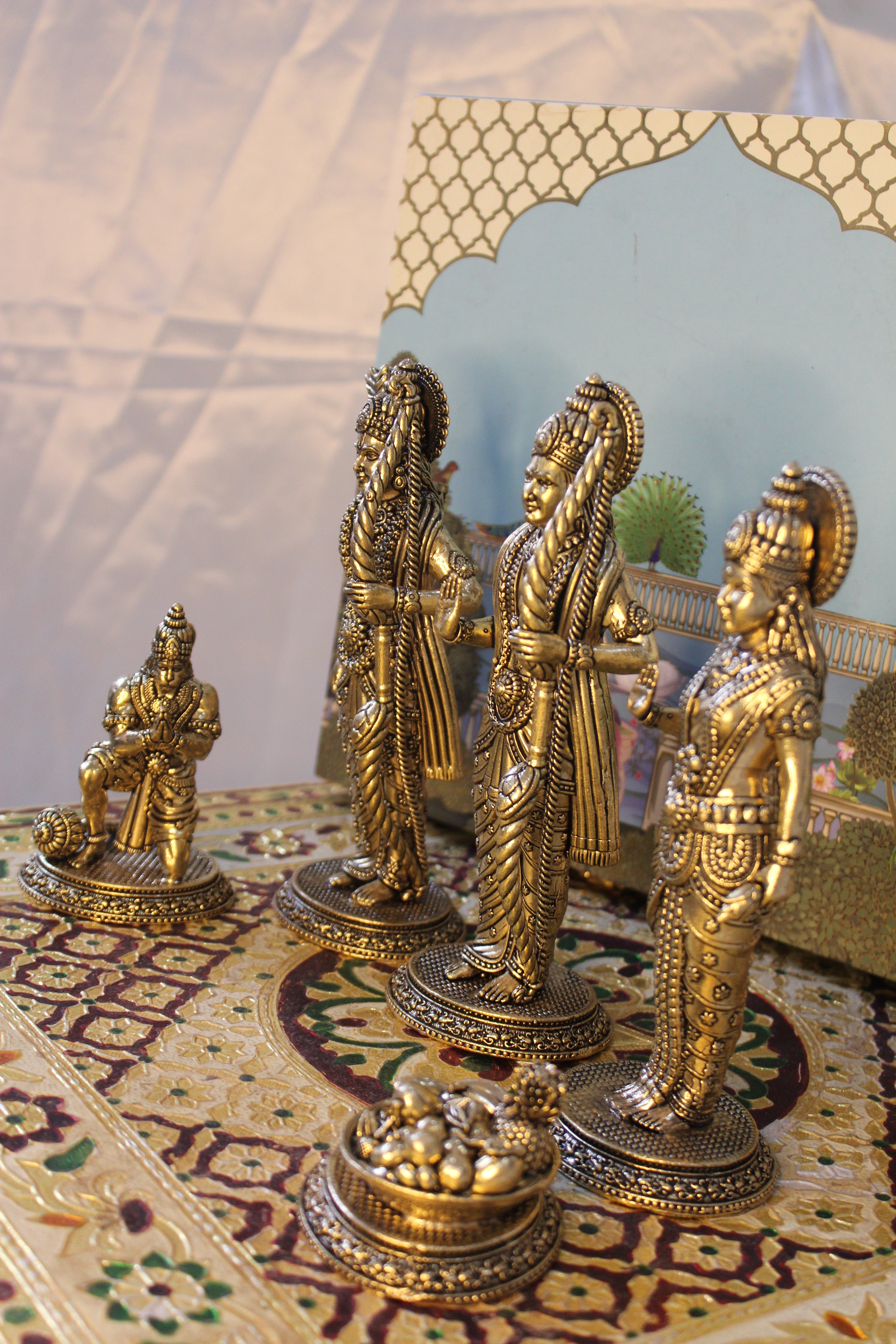 Brass Ram Darbar Idol Set (Ram, Sita, Lakshman, and Hanuman) – Antique 7 Inch | Sacred Ensemble of Devotion