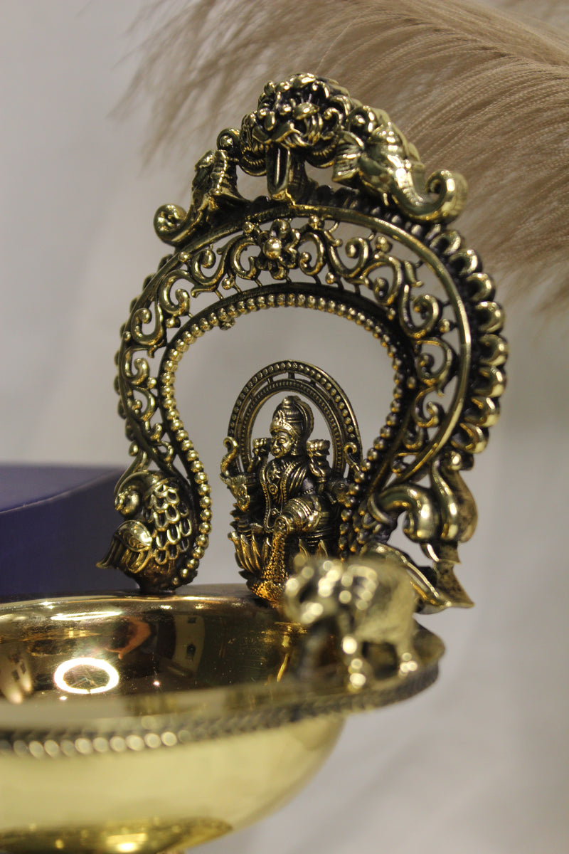 Brass Gaj Laxmi Diya Temple Oil Lamp | Rigvedaa™