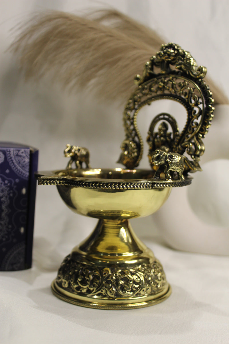 Brass Gaj Laxmi Diya Temple Oil Lamp | Rigvedaa™