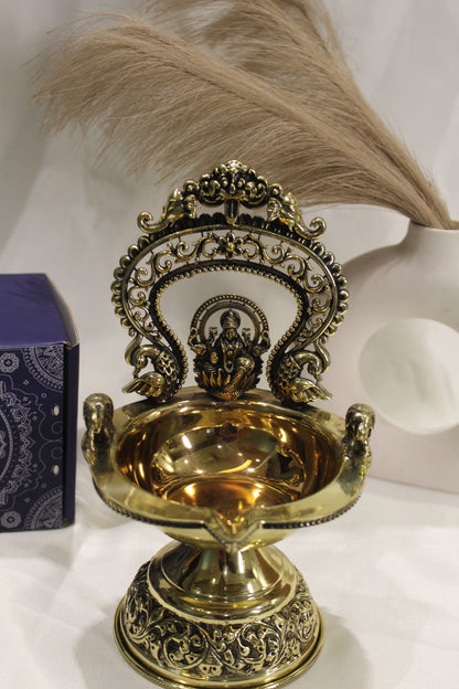 Brass Gaj Laxmi Diya Temple Oil Lamp | Rigvedaa™
