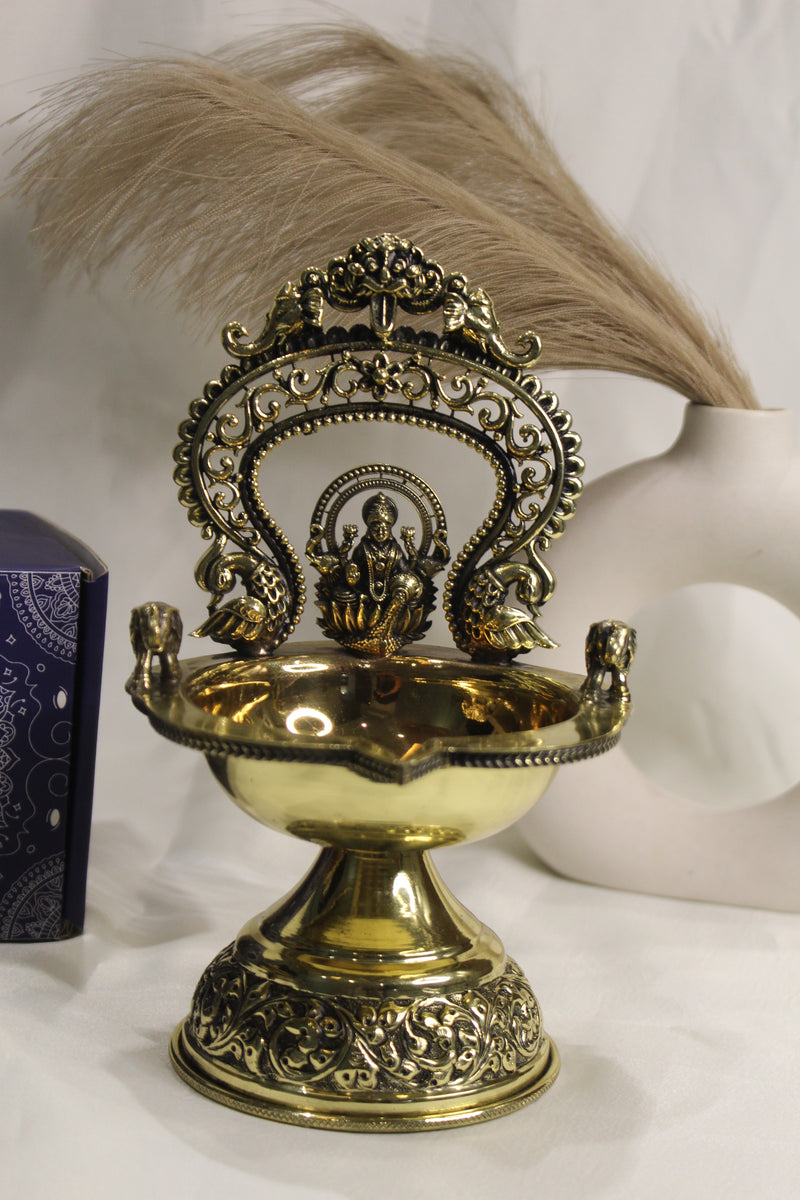 Brass Gaj Laxmi Diya Temple Oil Lamp | Rigvedaa™