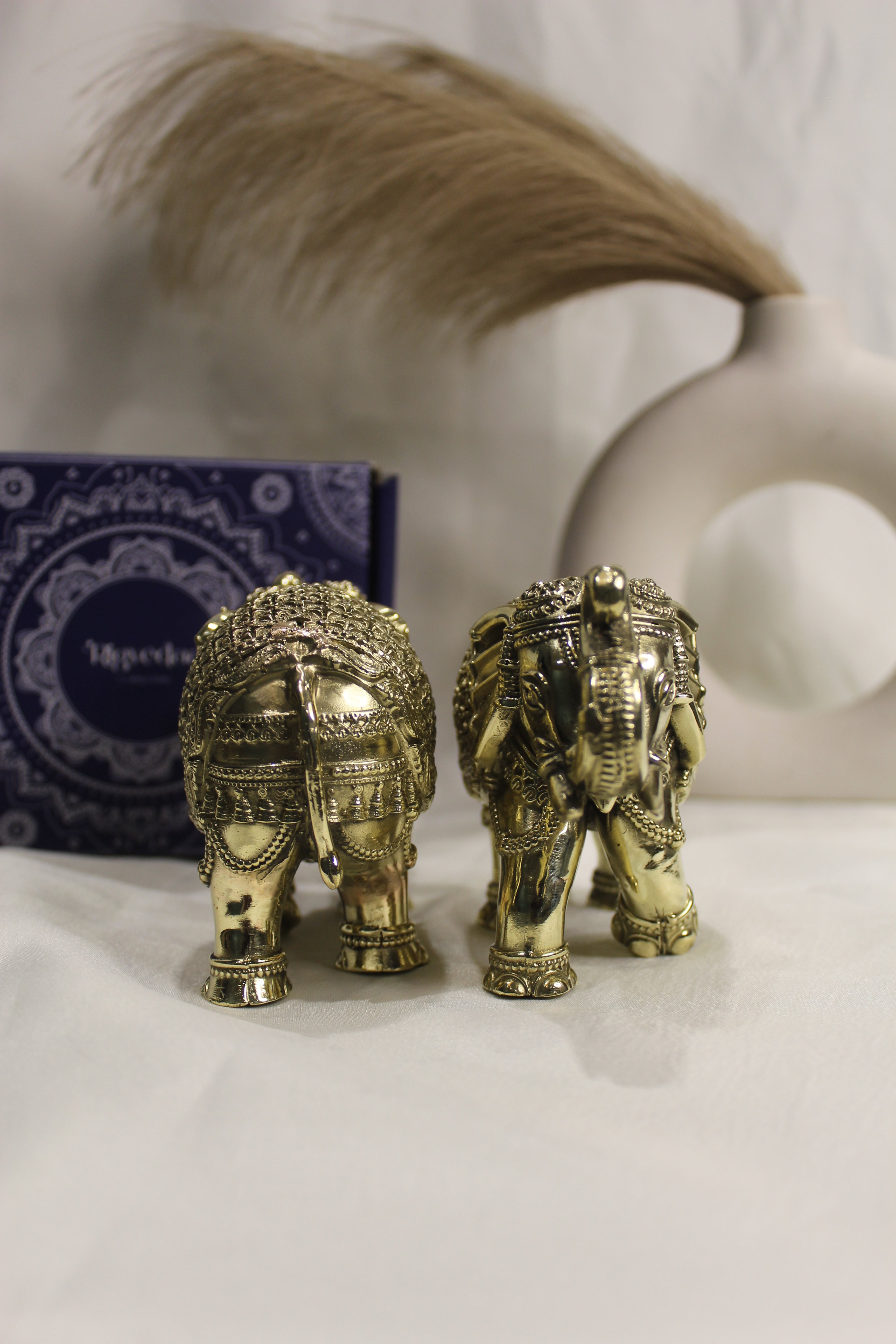 Handcrafted Brass Elephant | Vastu & Feng Shui Home Décor Showpiece - Pair (Set of 2 )