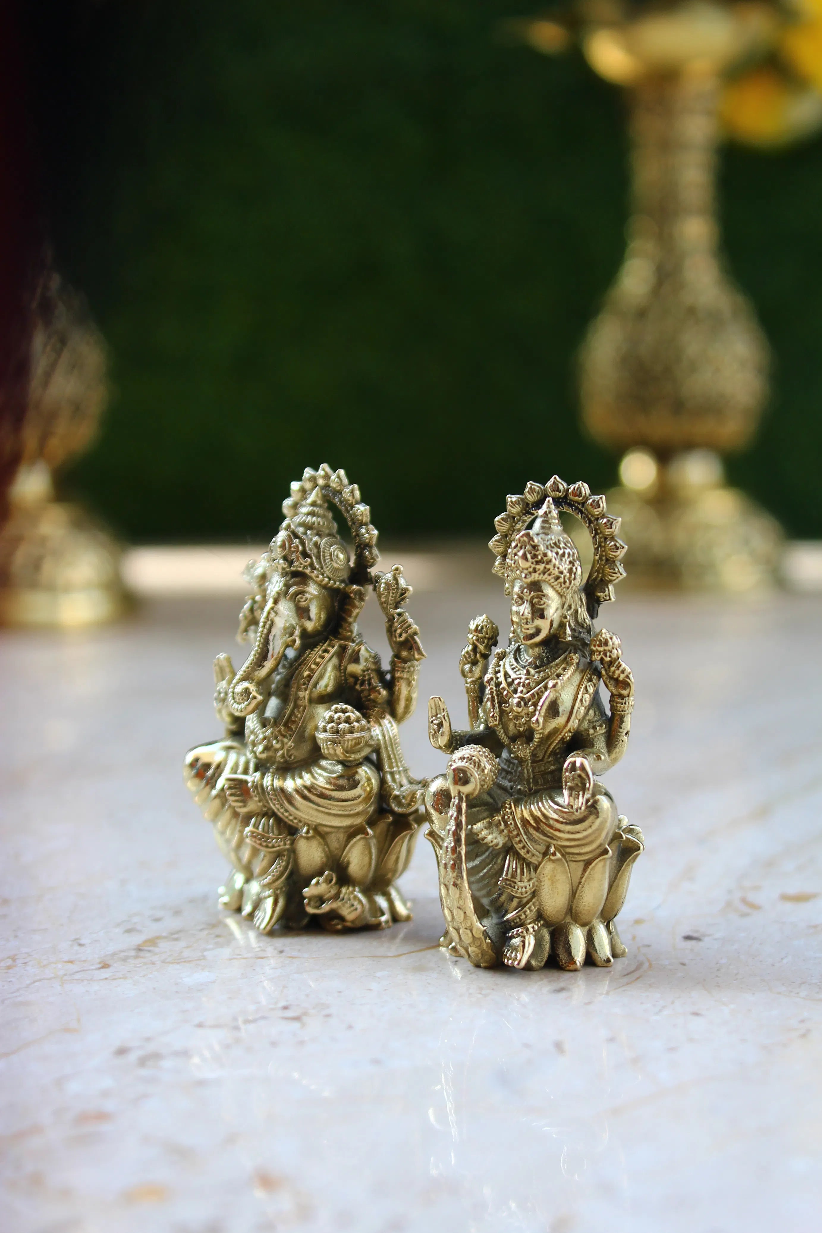 Laxmi Ganesh Brass Idol Set 2.5" | Divine Pair for Puja & Home Decor