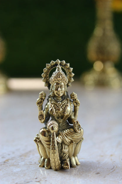 Brass Lakshmi Ganesha Divine Pair Statue (2.5 Inch)