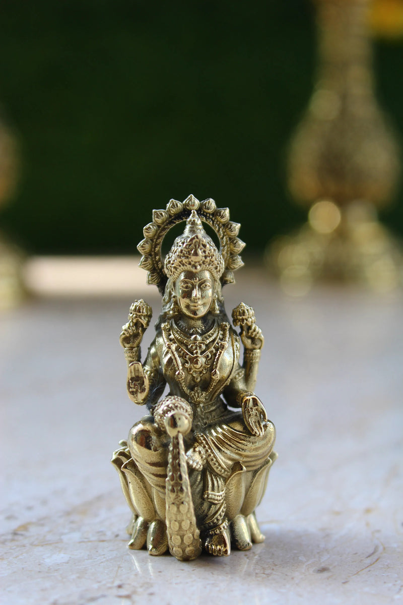 Brass Lakshmi Ganesha Divine Pair Statue (2.5 Inch)