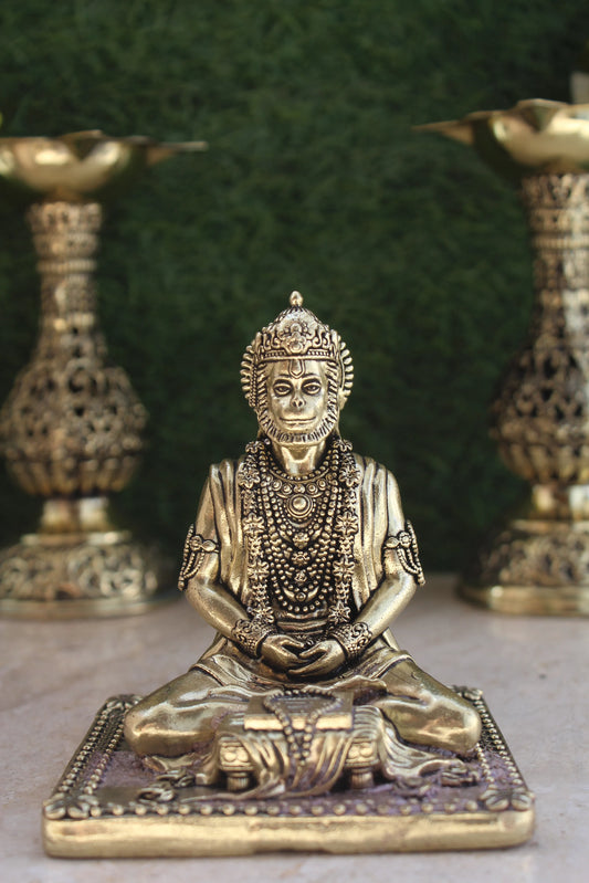 Lord Hanuman Meditating Brass Idol | Ram Sadhna Hanuman Statue for Puja & Temple