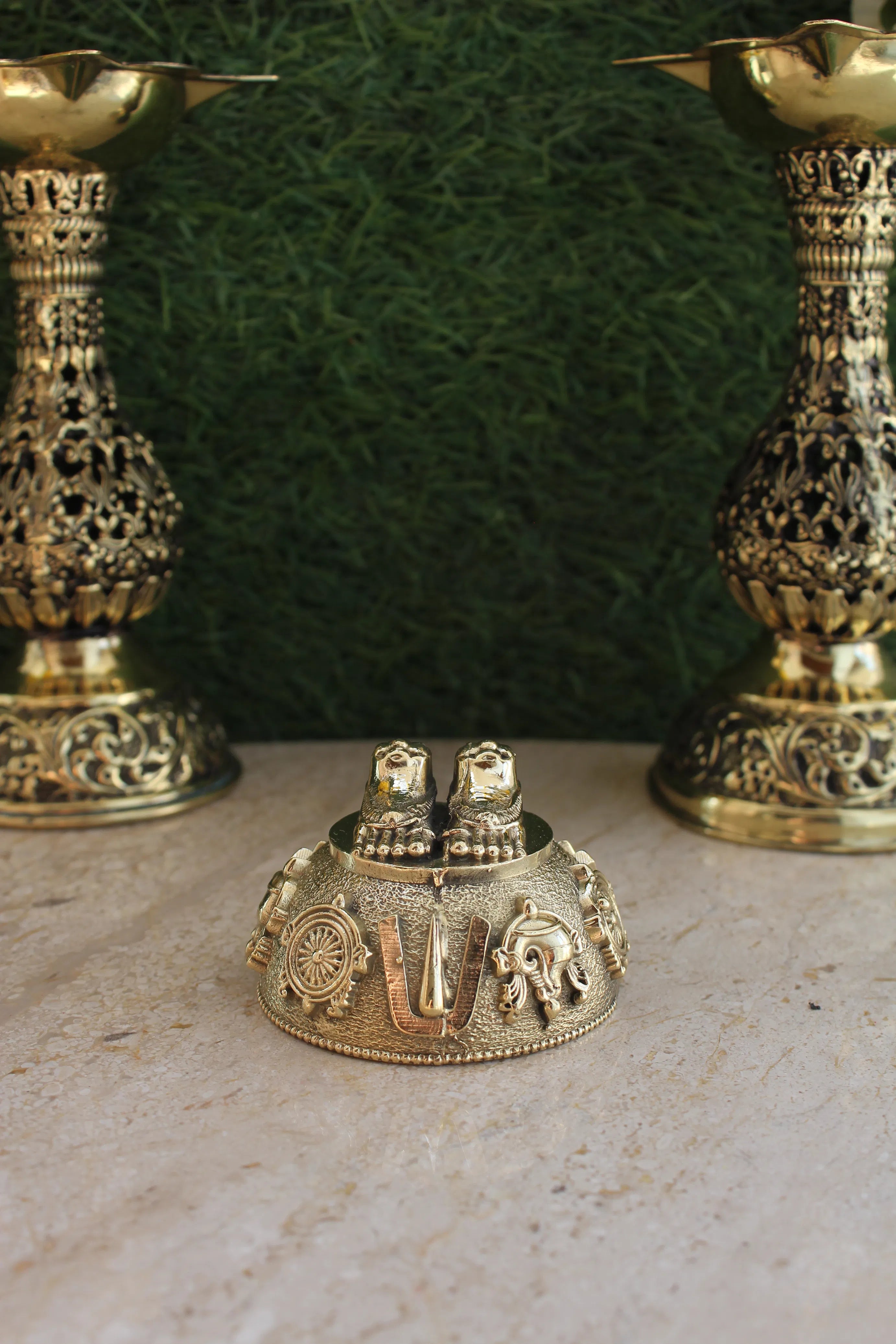 Tirupati Balaji Charan Paduka Brass | Lord Venkateswara ( Vishnu ) Feet for Puja & Home Temple